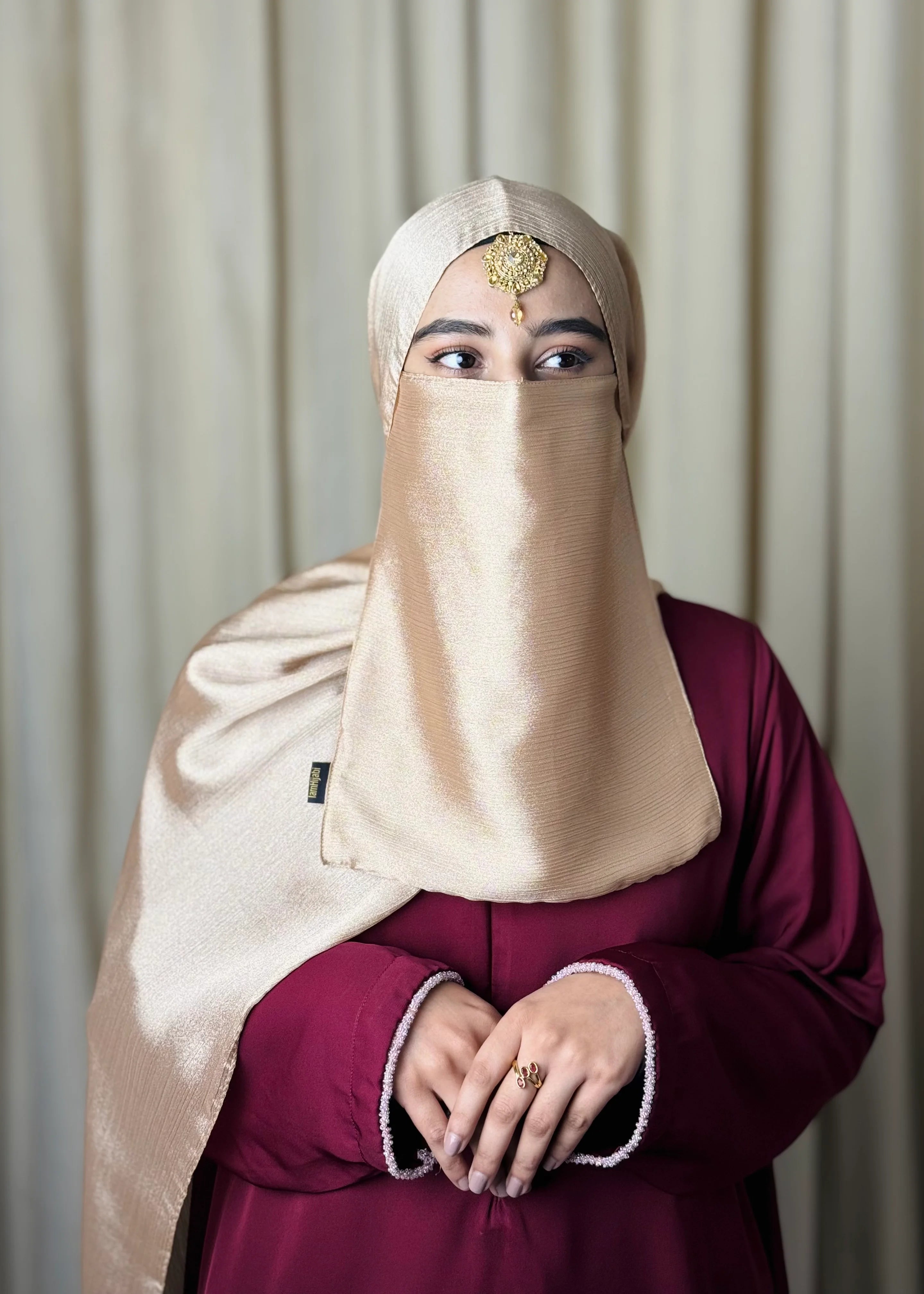 Silk Hijab And Niqab Set - Dull Gold