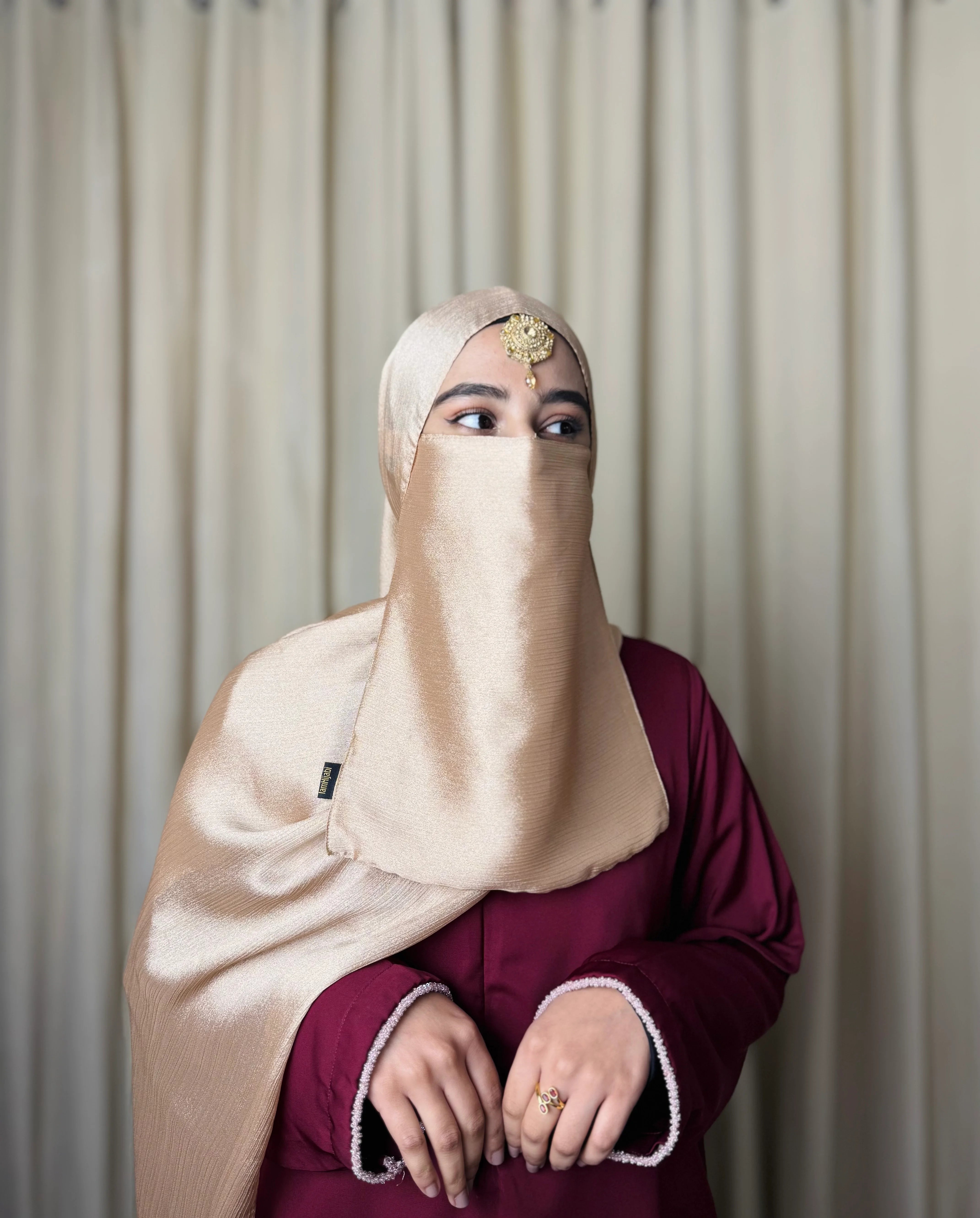 Silk Hijab And Niqab Set - Dull Gold