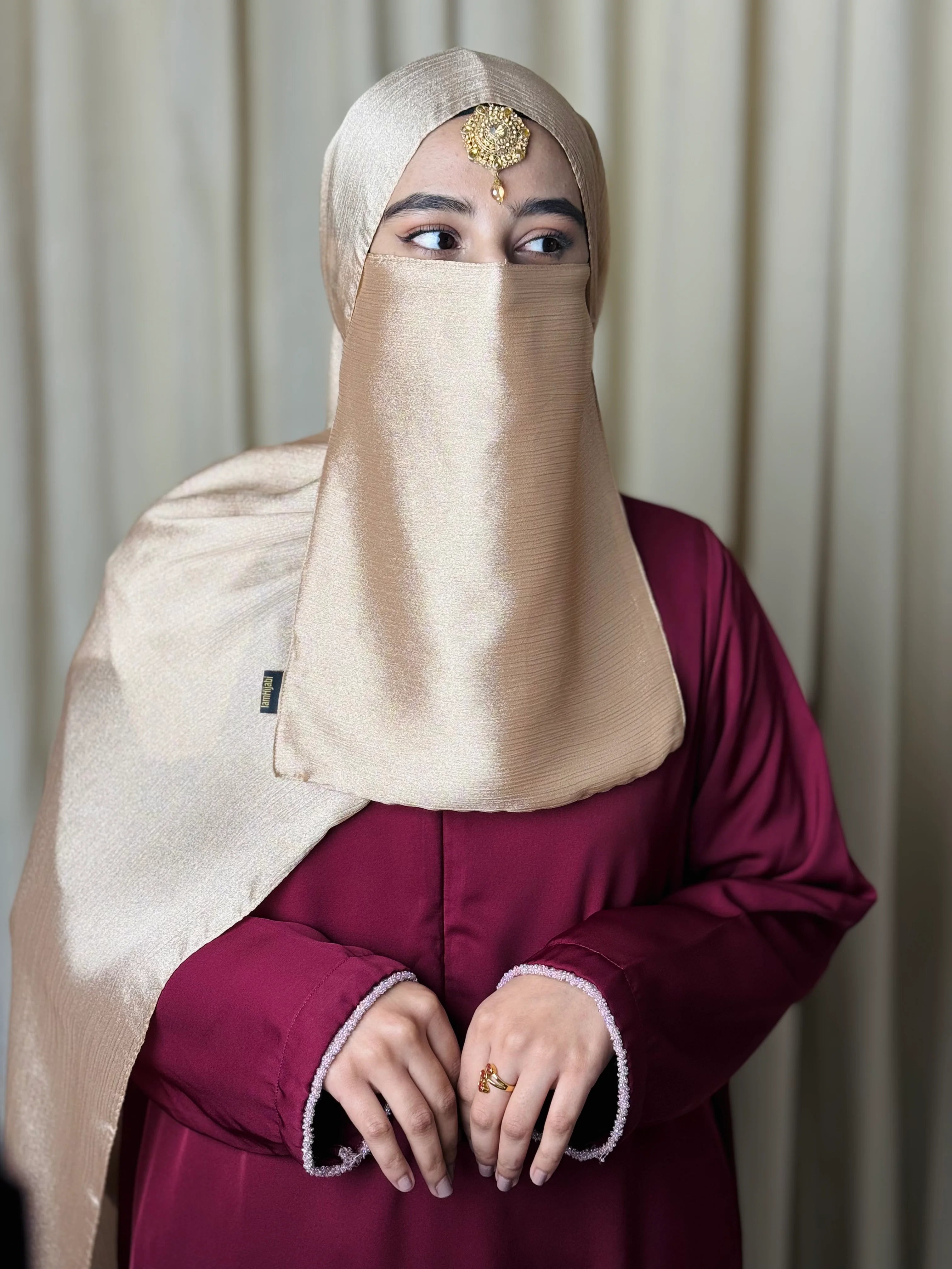 Silk Hijab And Niqab Set - Dull Gold