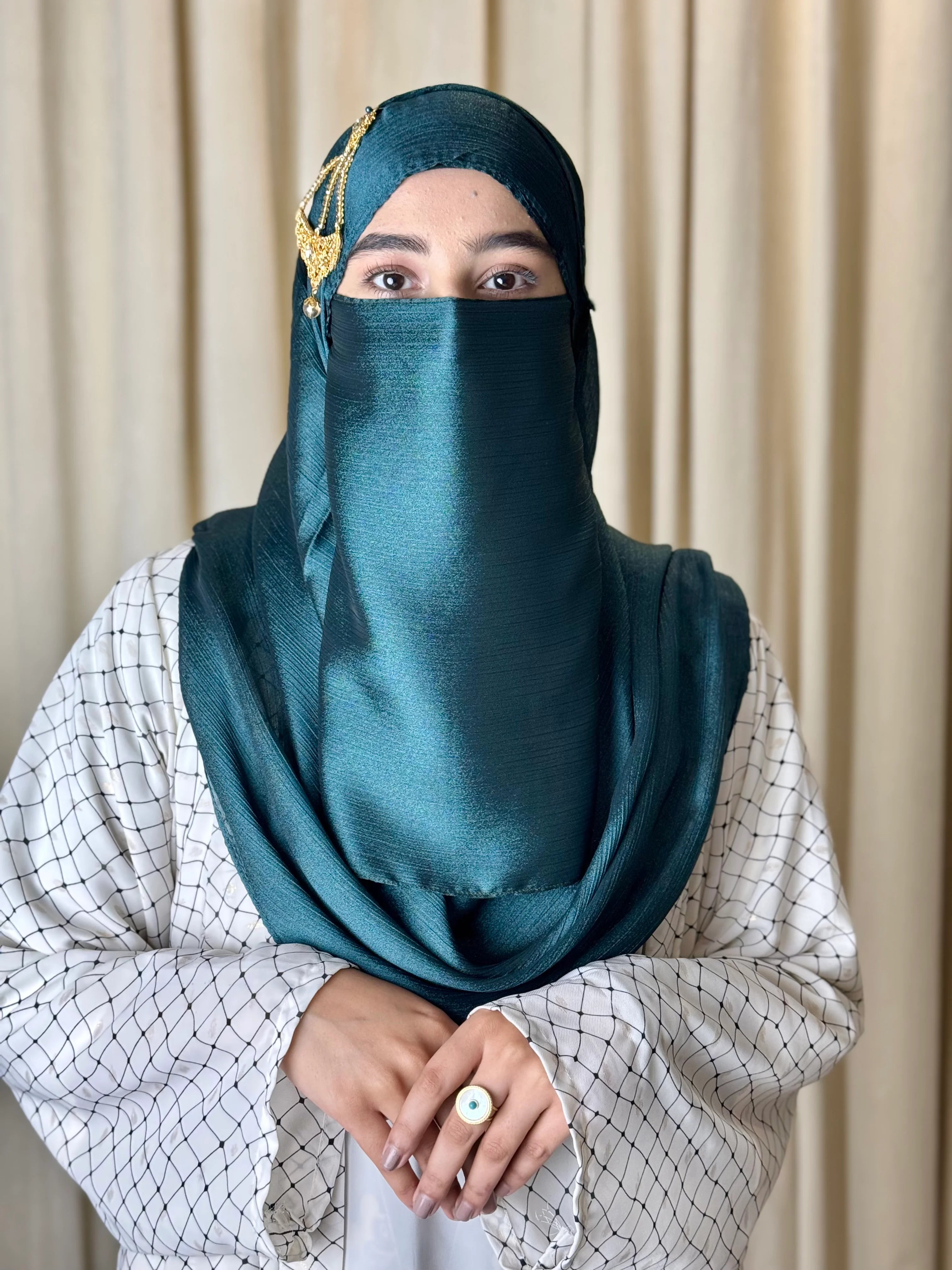Silk Hijab And Niqab Set - Emerald