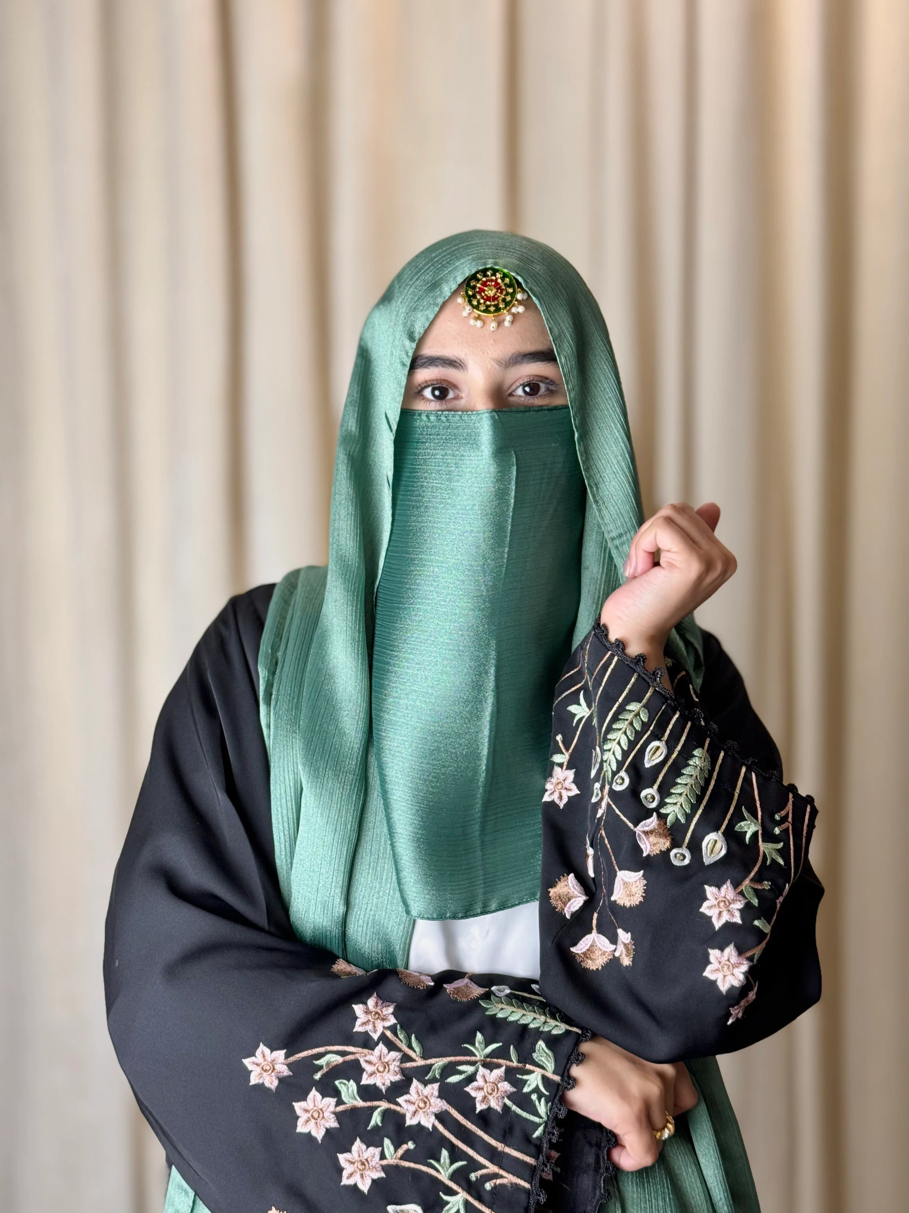 Silk Hijab And Niqab Set - Forest Green
