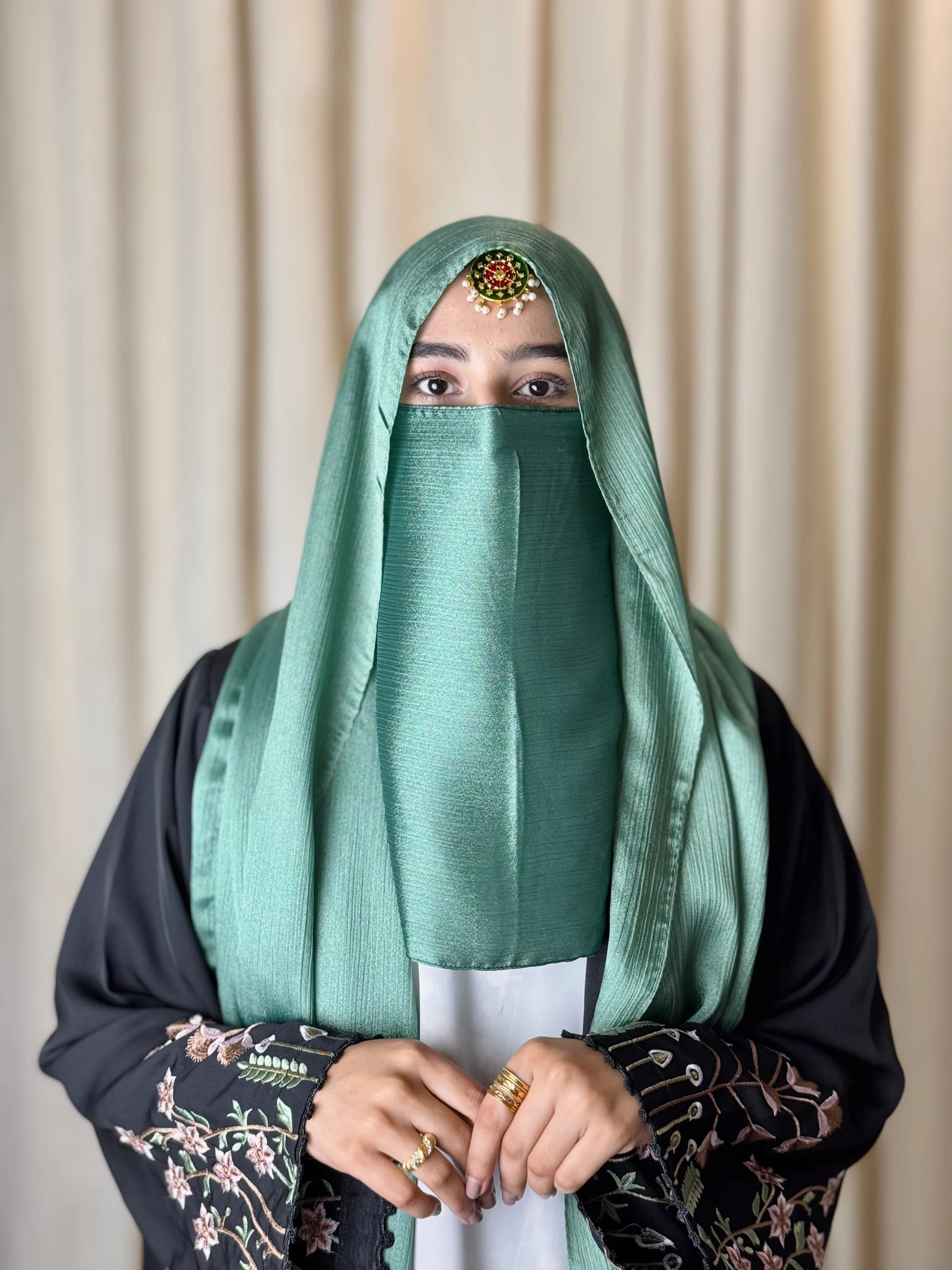 Silk Hijab And Niqab Set - Forest Green