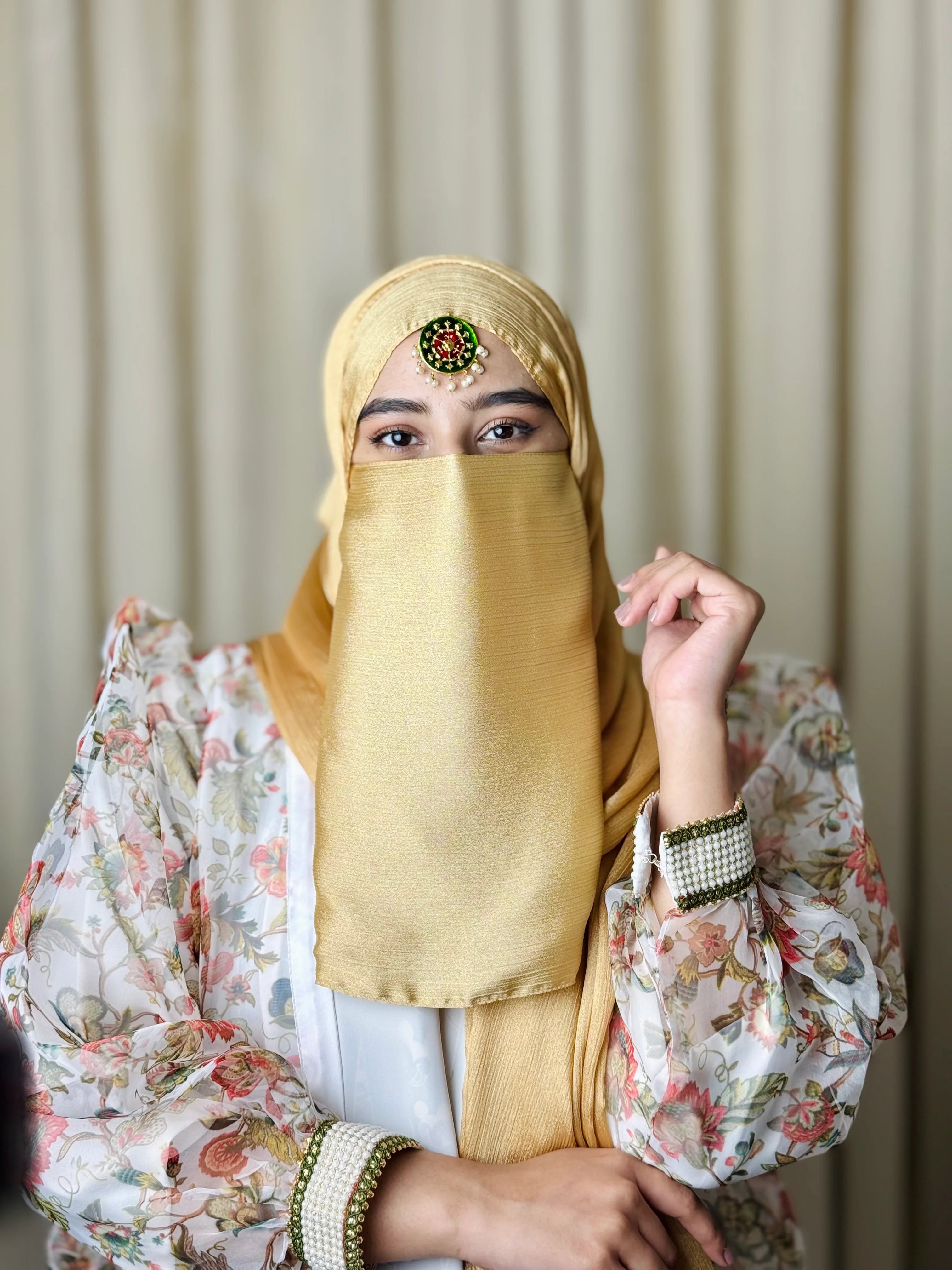 Silk Hijab And Niqab Set - Golden