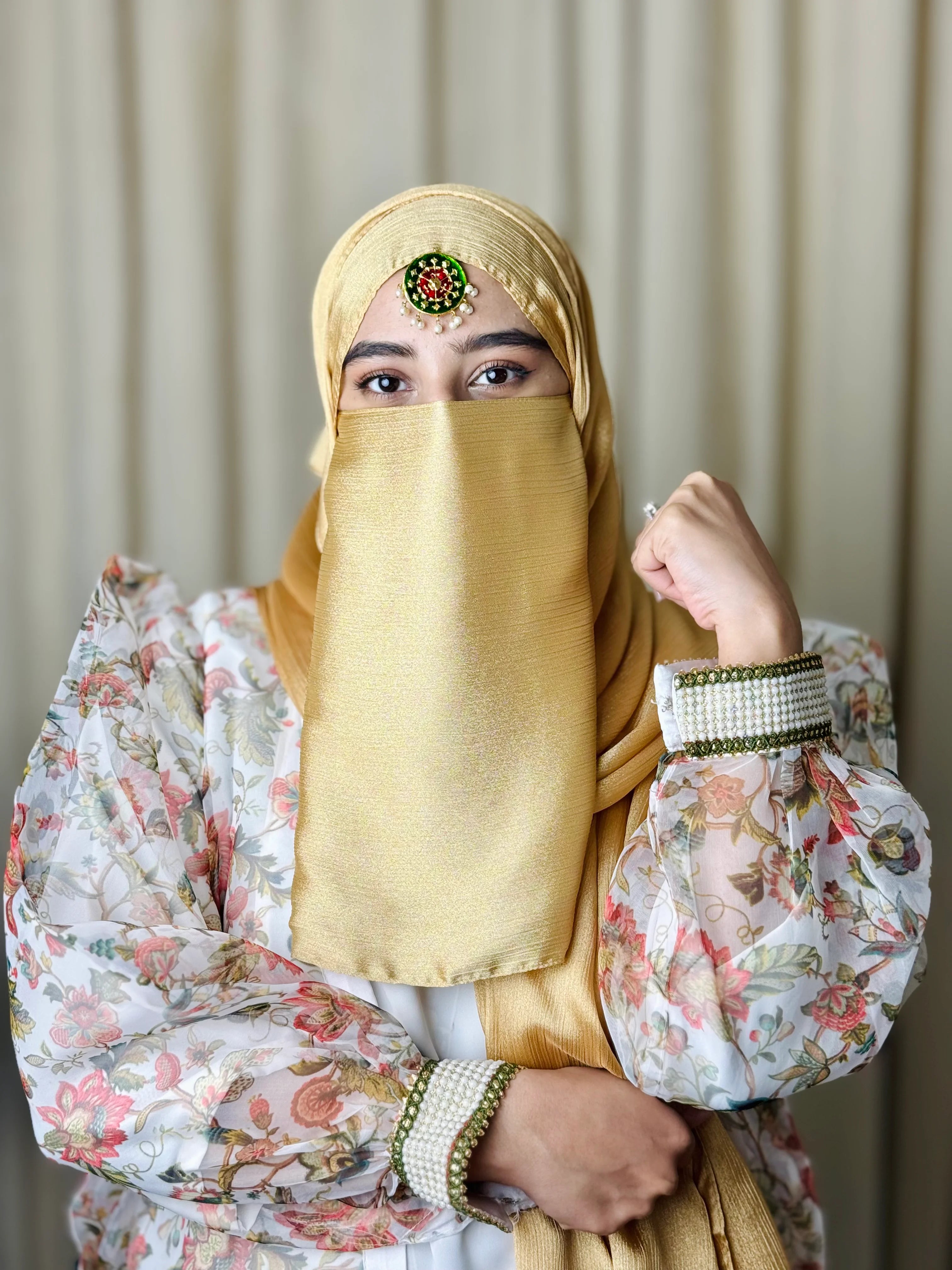 Silk Hijab And Niqab Set - Golden
