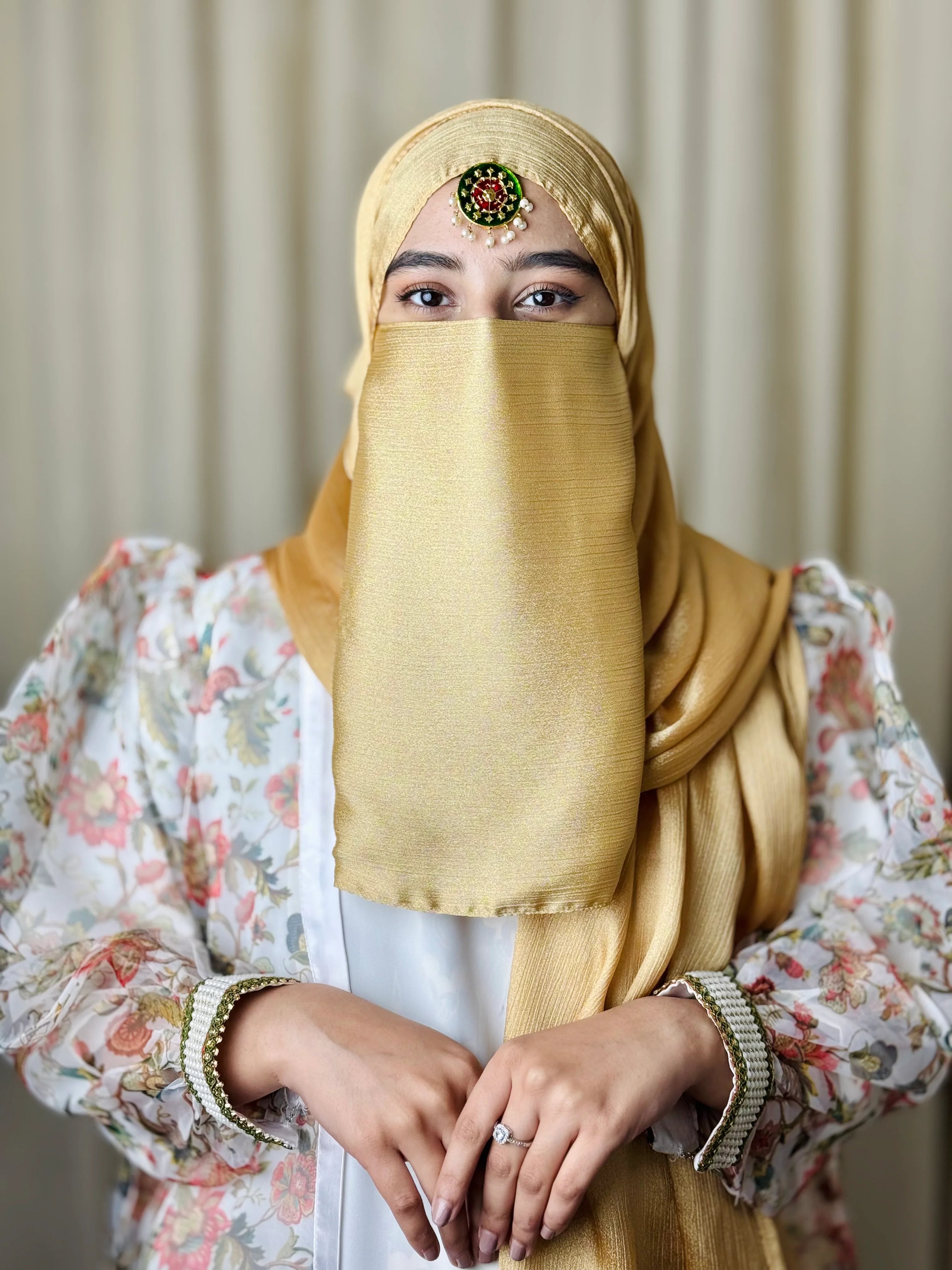 Silk Hijab And Niqab Set - Golden