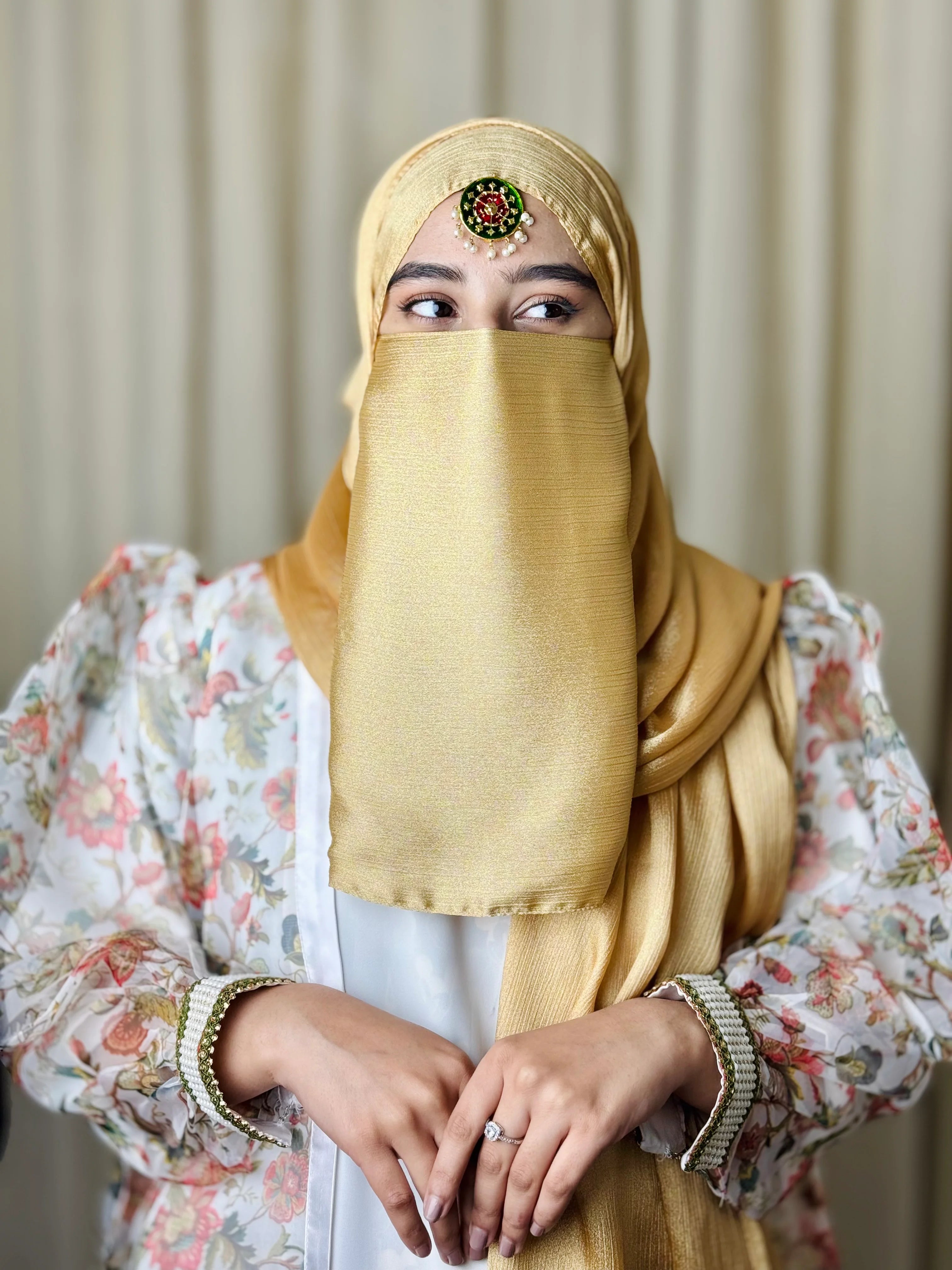Silk Hijab And Niqab Set - Golden
