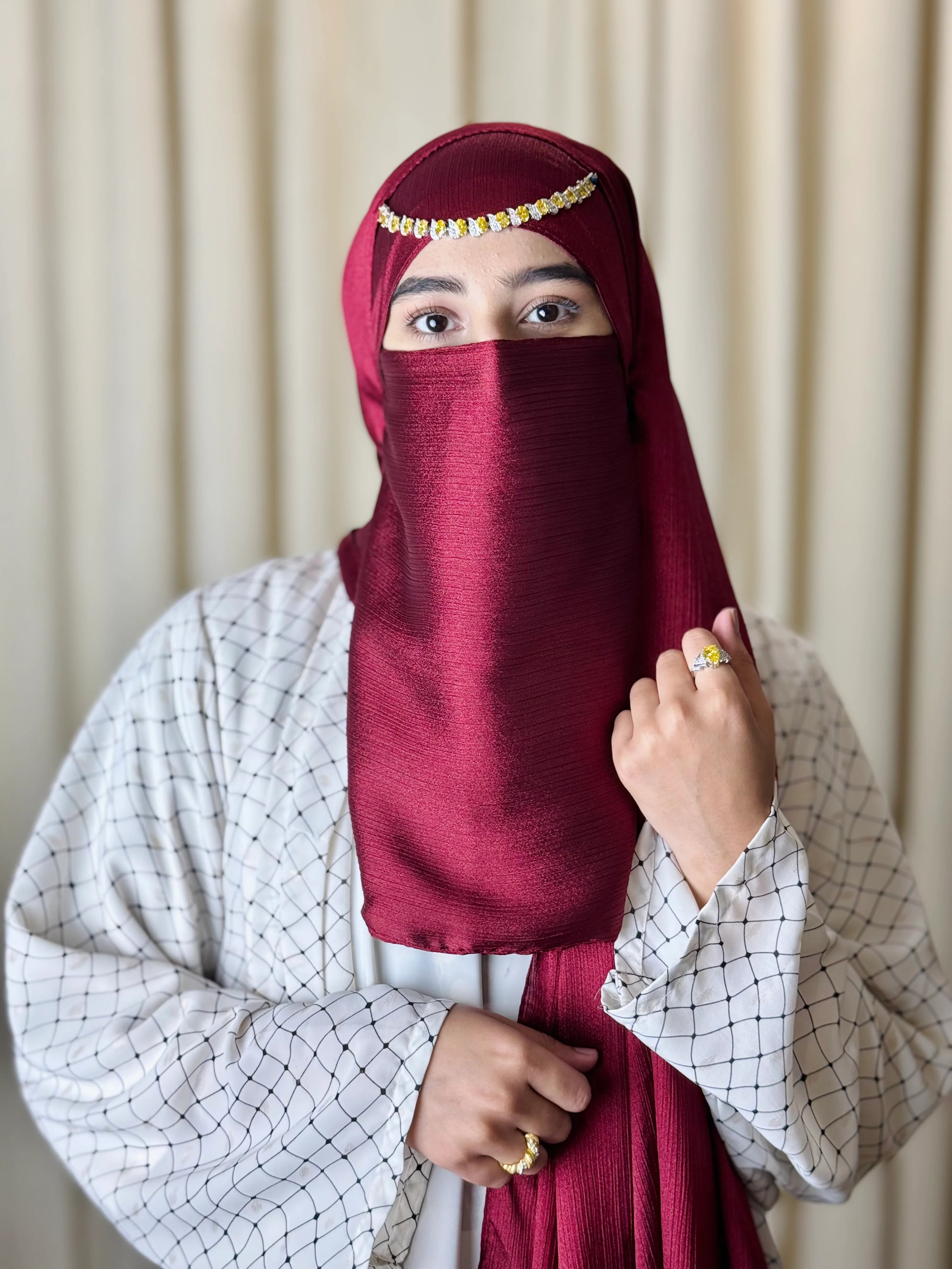 Silk Hijab And Niqab Set - Maroon