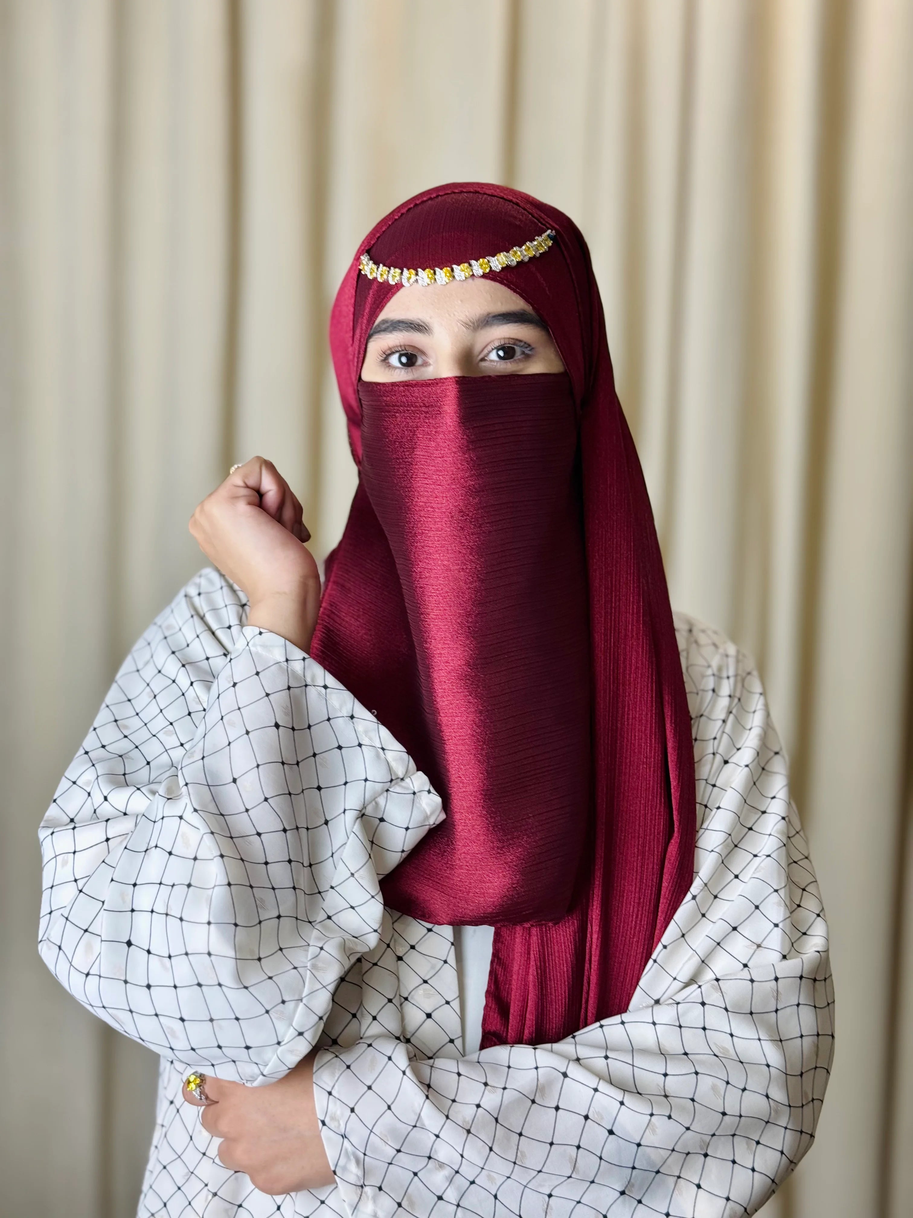 Silk Hijab And Niqab Set - Maroon