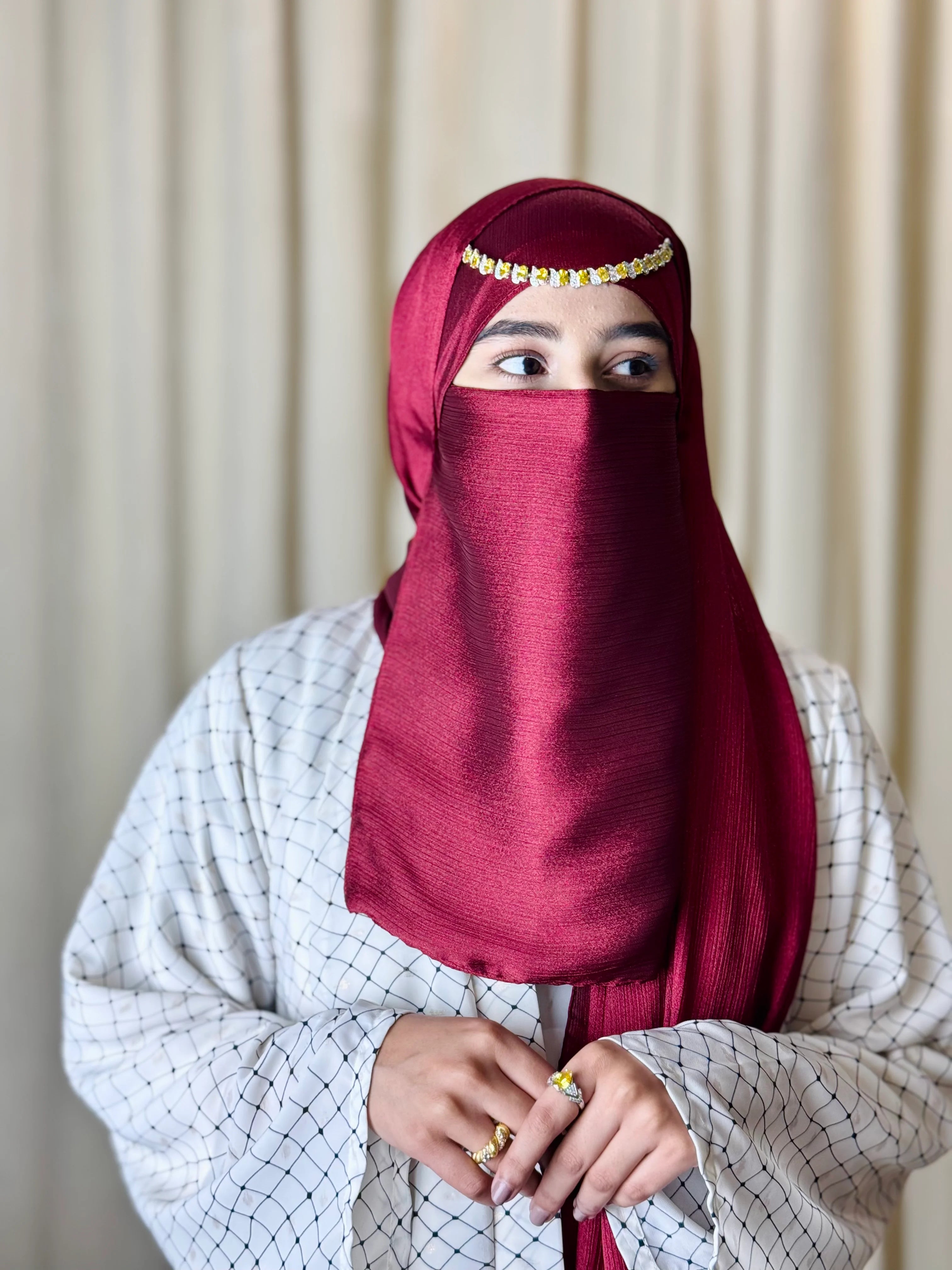 Silk Hijab And Niqab Set - Maroon