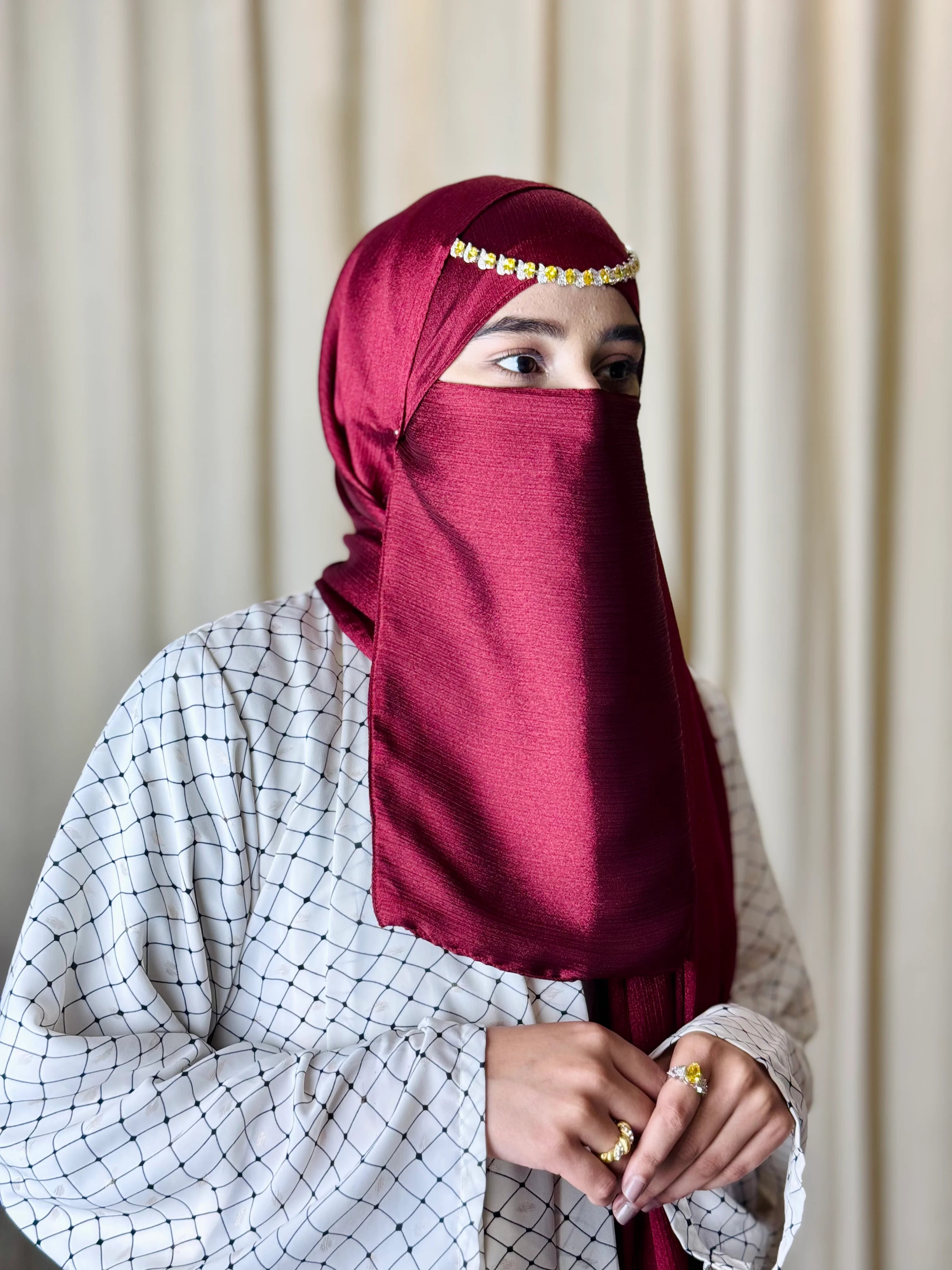Silk Hijab And Niqab Set - Maroon