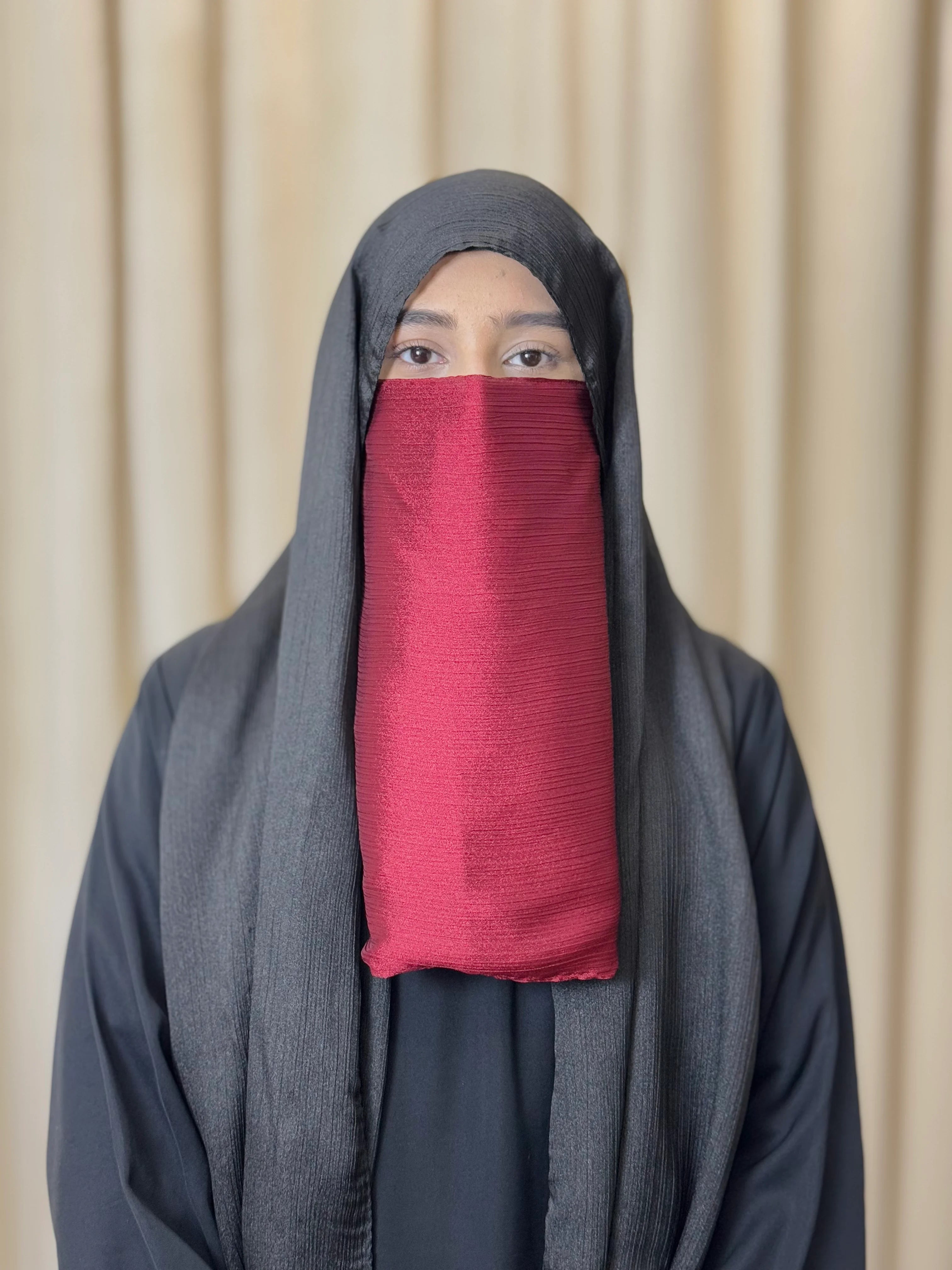 Silk Half Niqab - Maroon