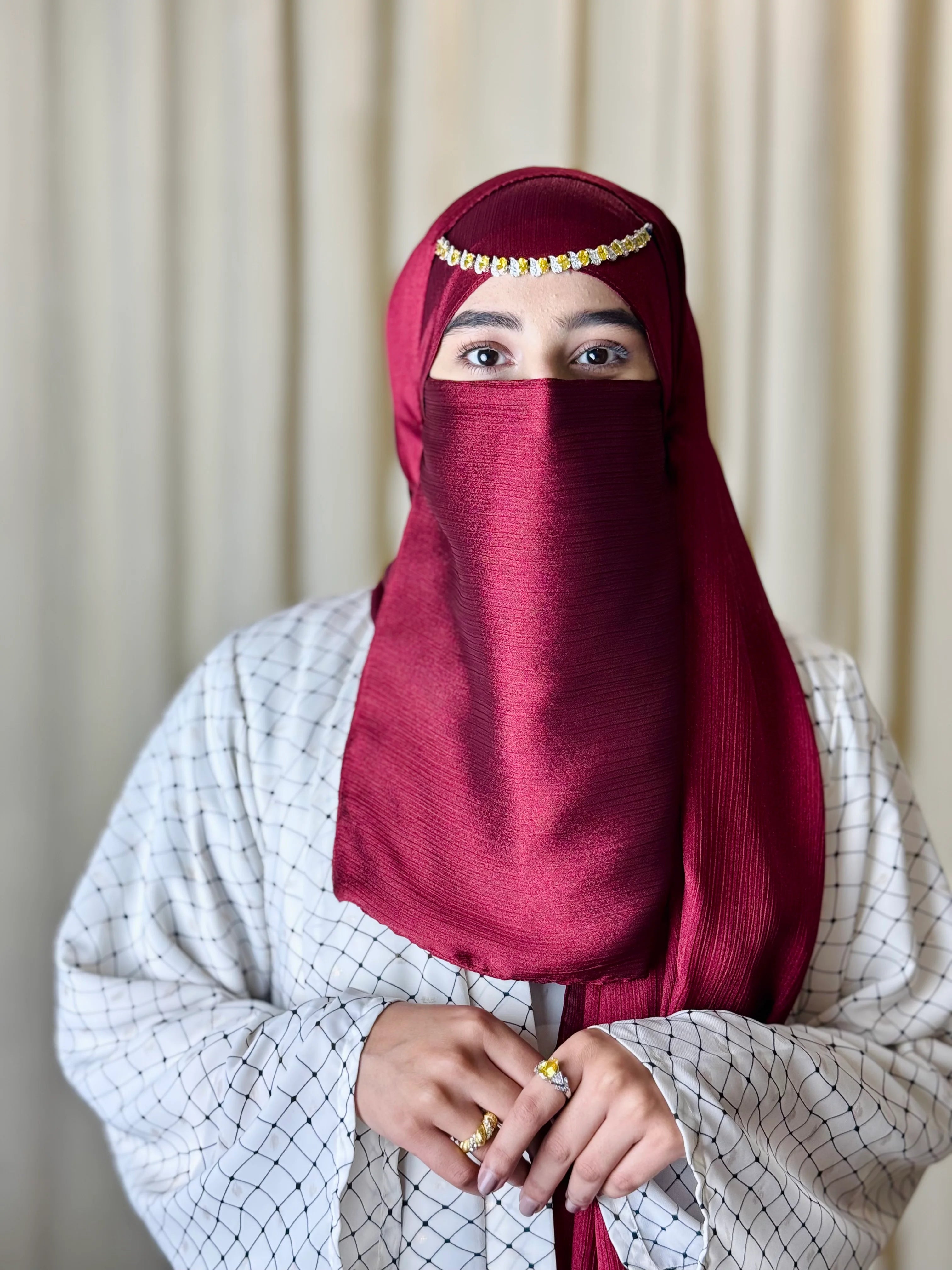 Silk Hijab And Niqab Set - Maroon
