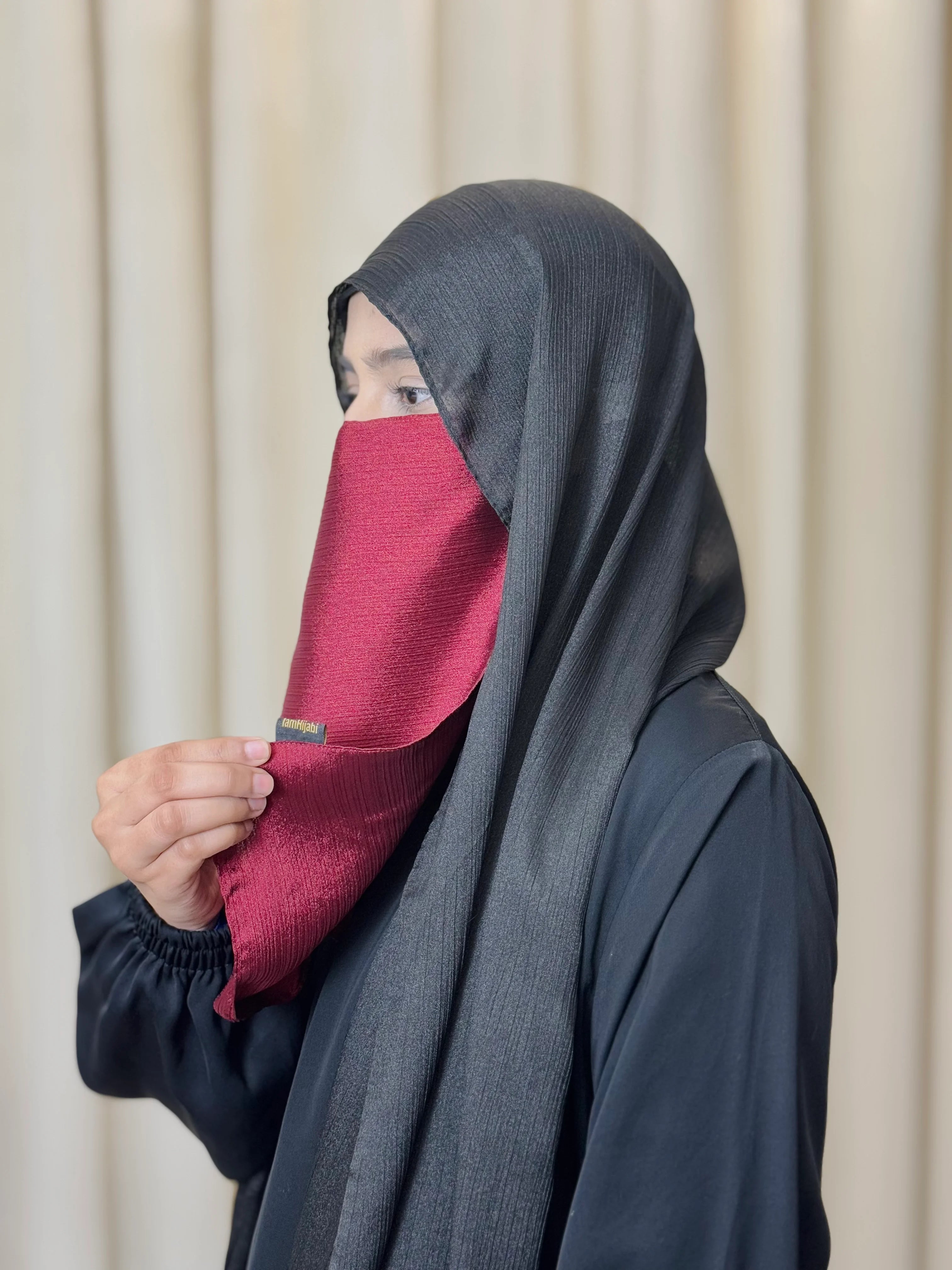 Silk Half Niqab - Maroon