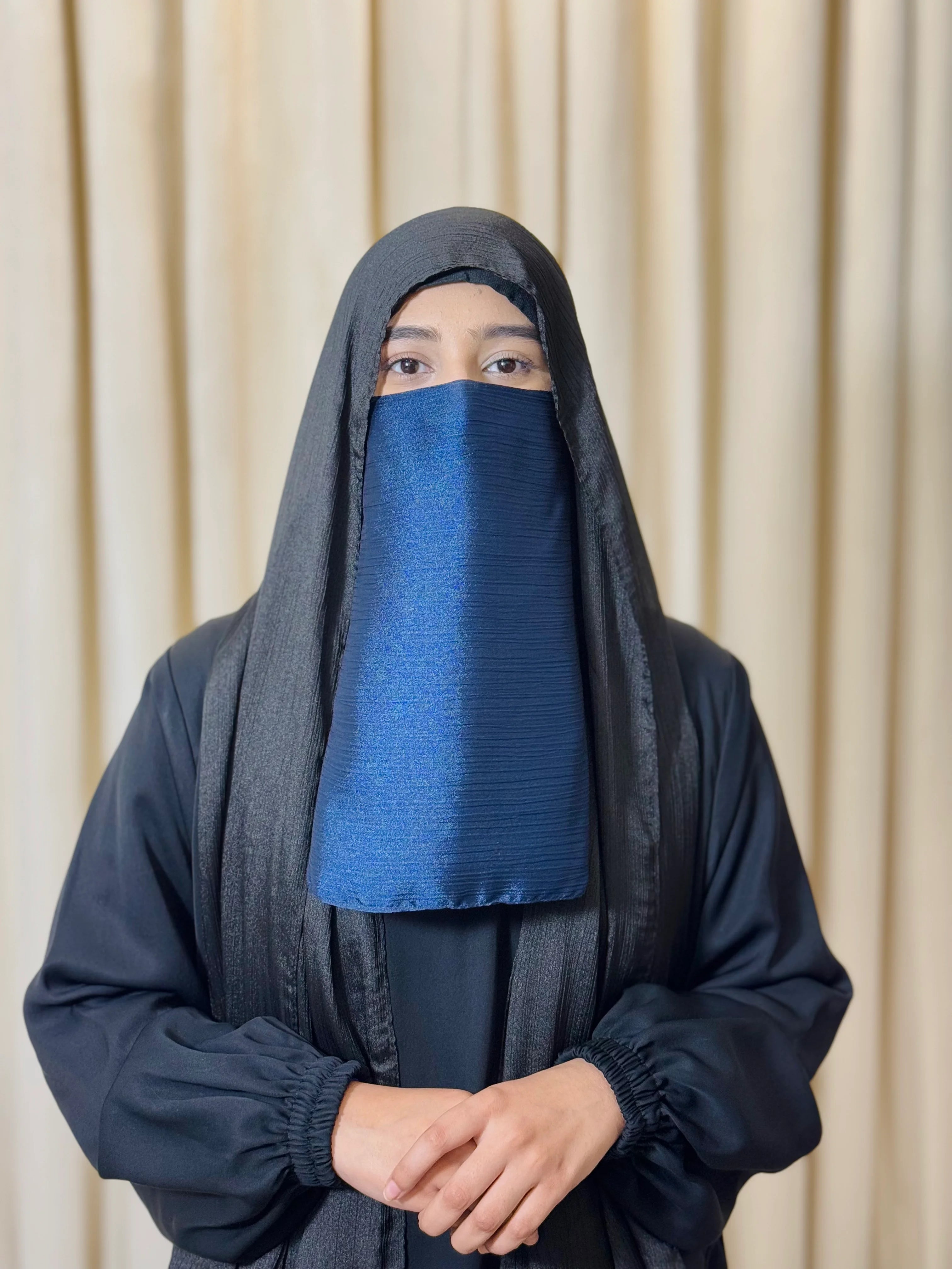Silk Half Niqab - Navy Blue