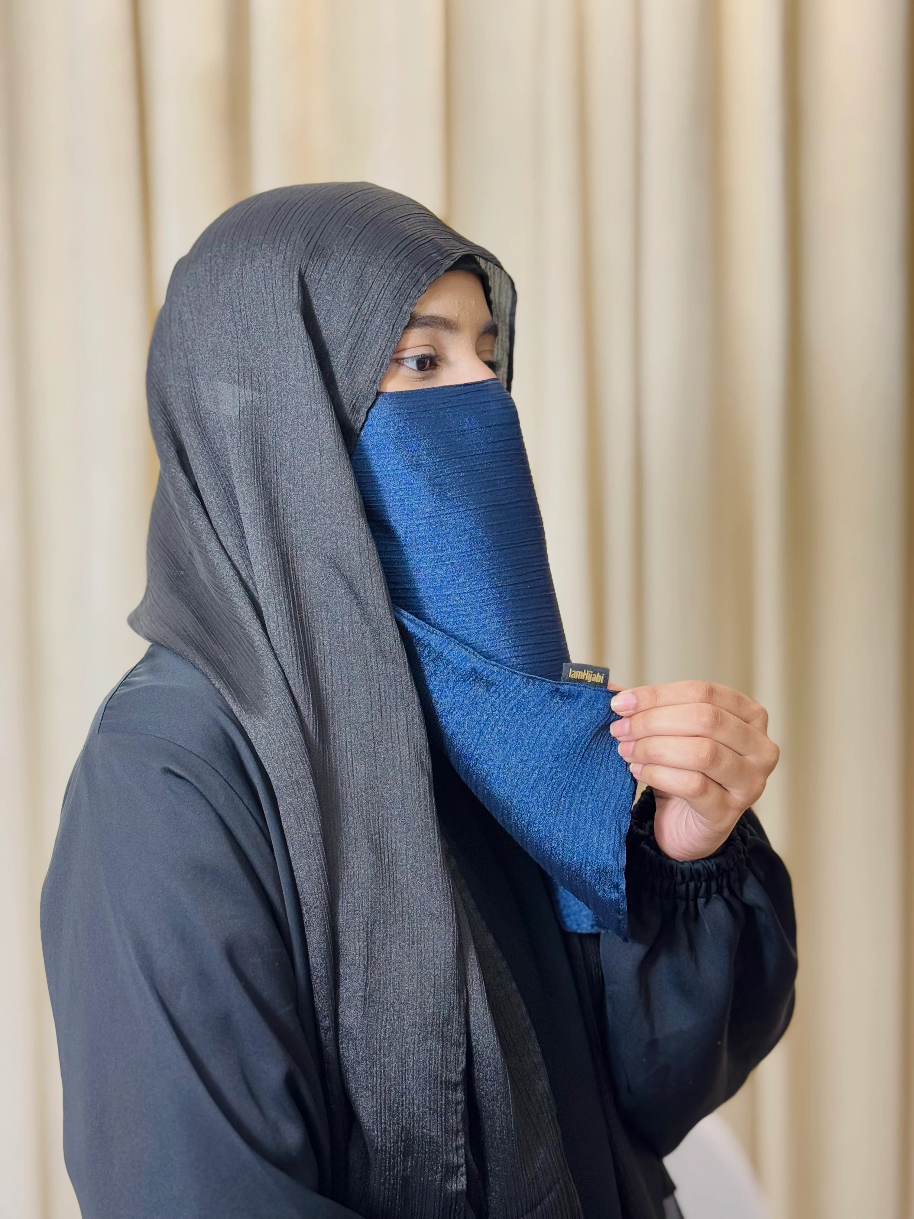 Silk Half Niqab - Navy Blue