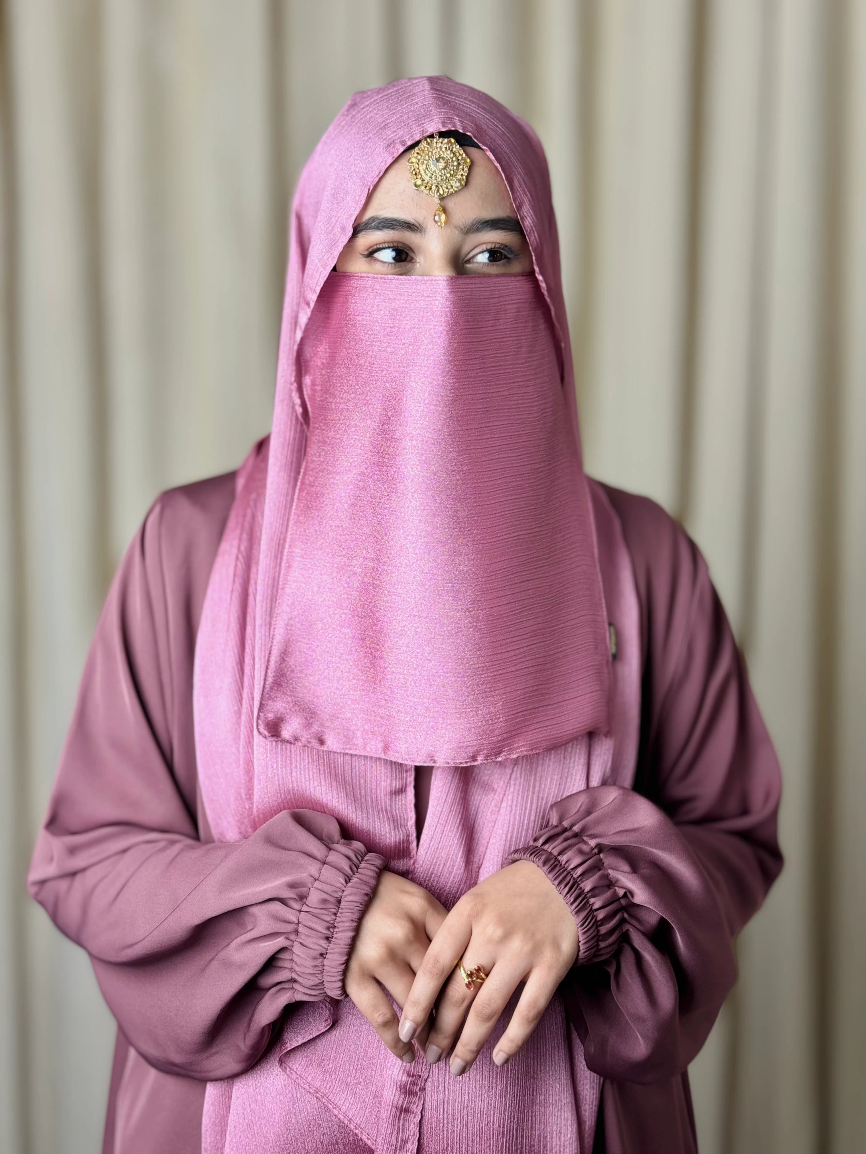 Silk Hijab And Niqab Set - Rose Pink