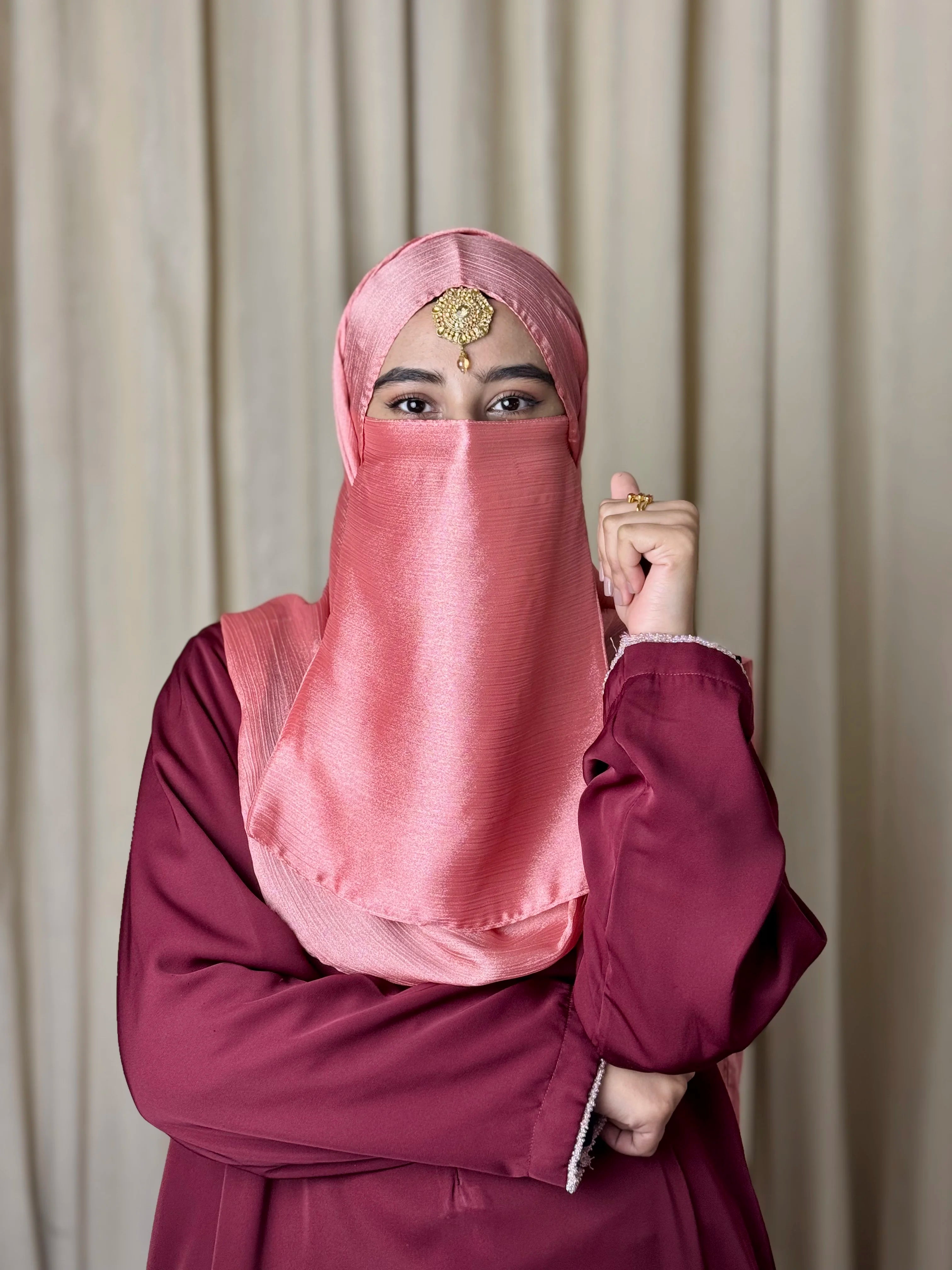 Silk Hijab And Niqab Set - Rosewood