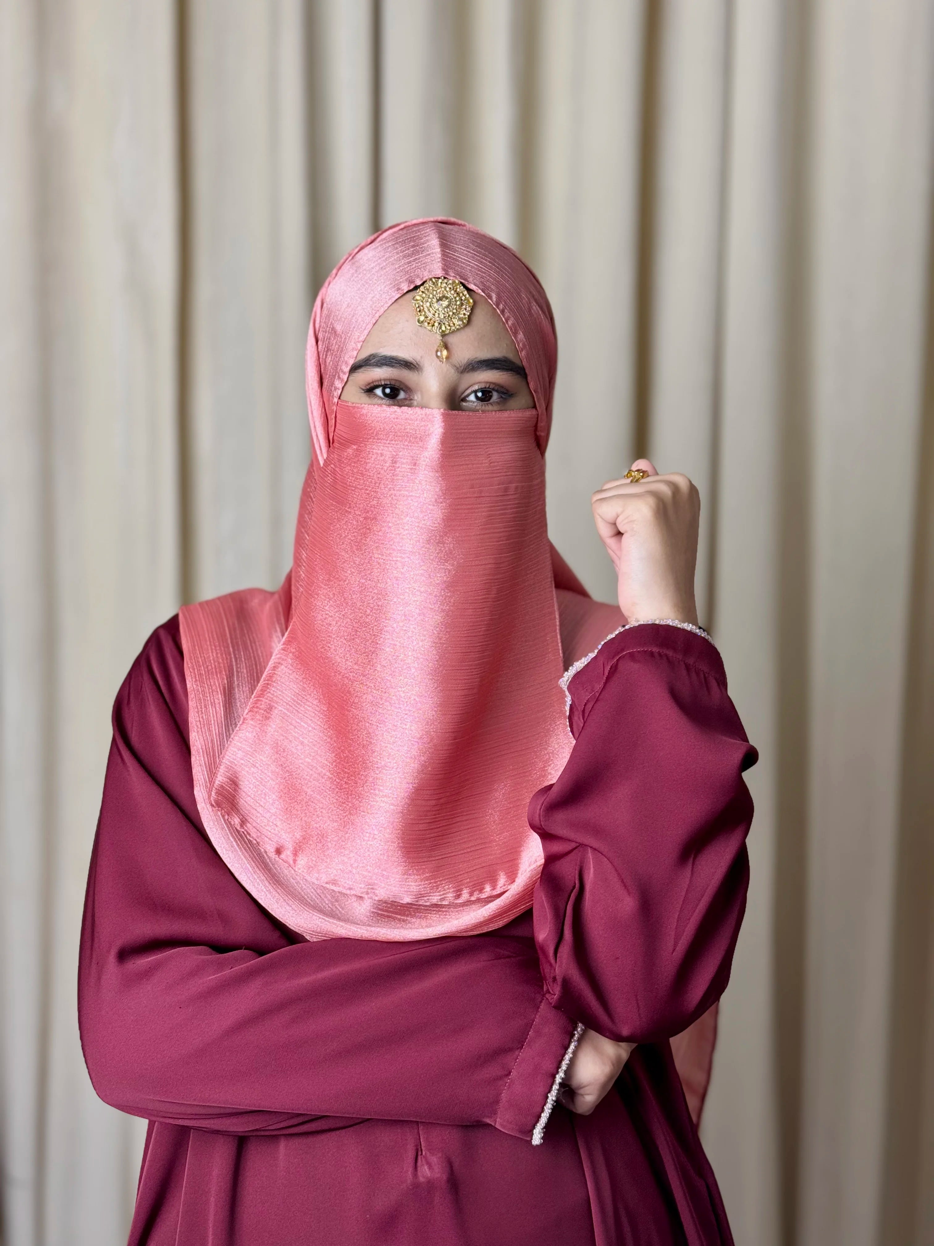 Silk Hijab And Niqab Set - Rosewood