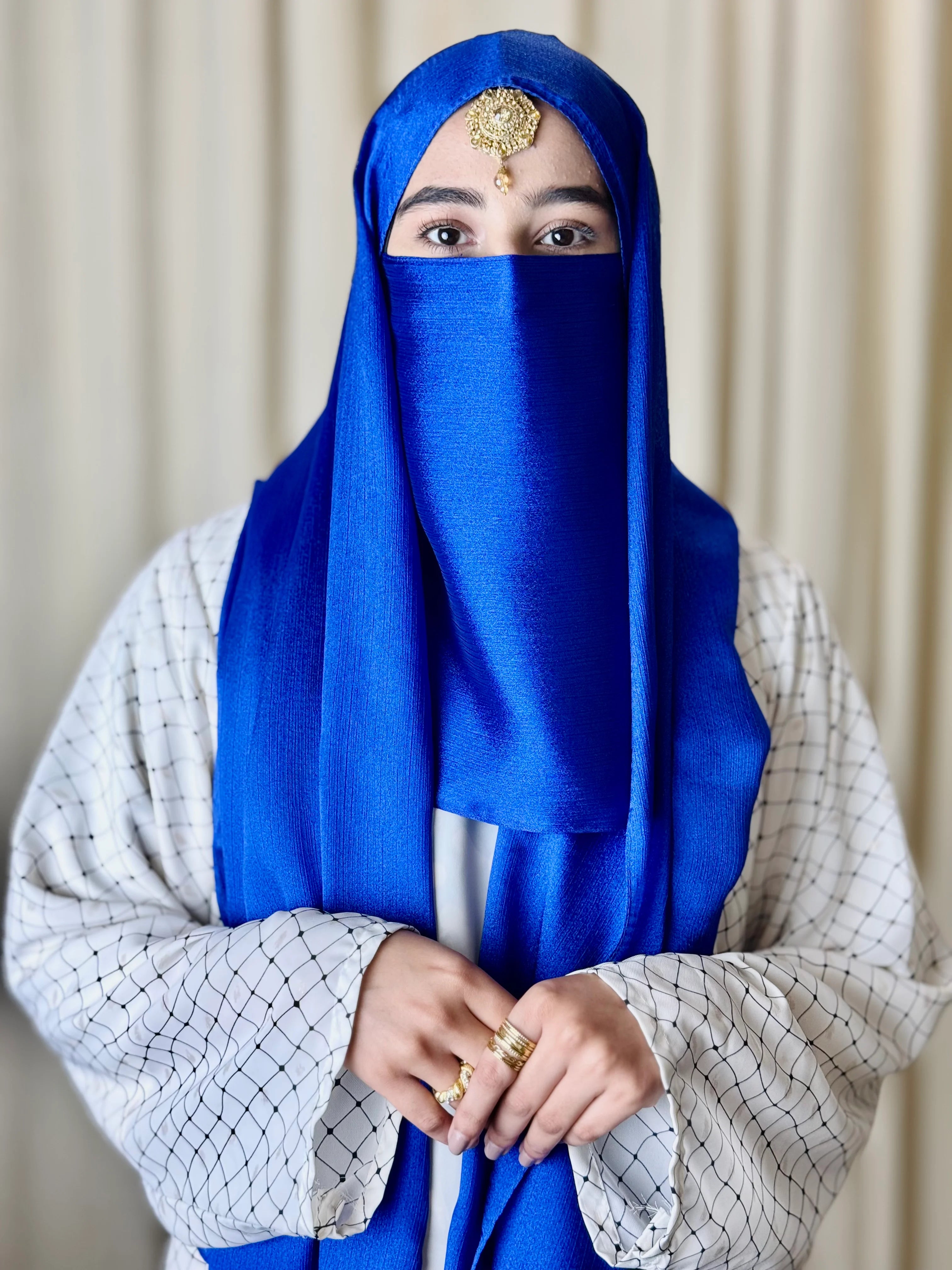 Silk Hijab And Niqab Set - Royal Blue