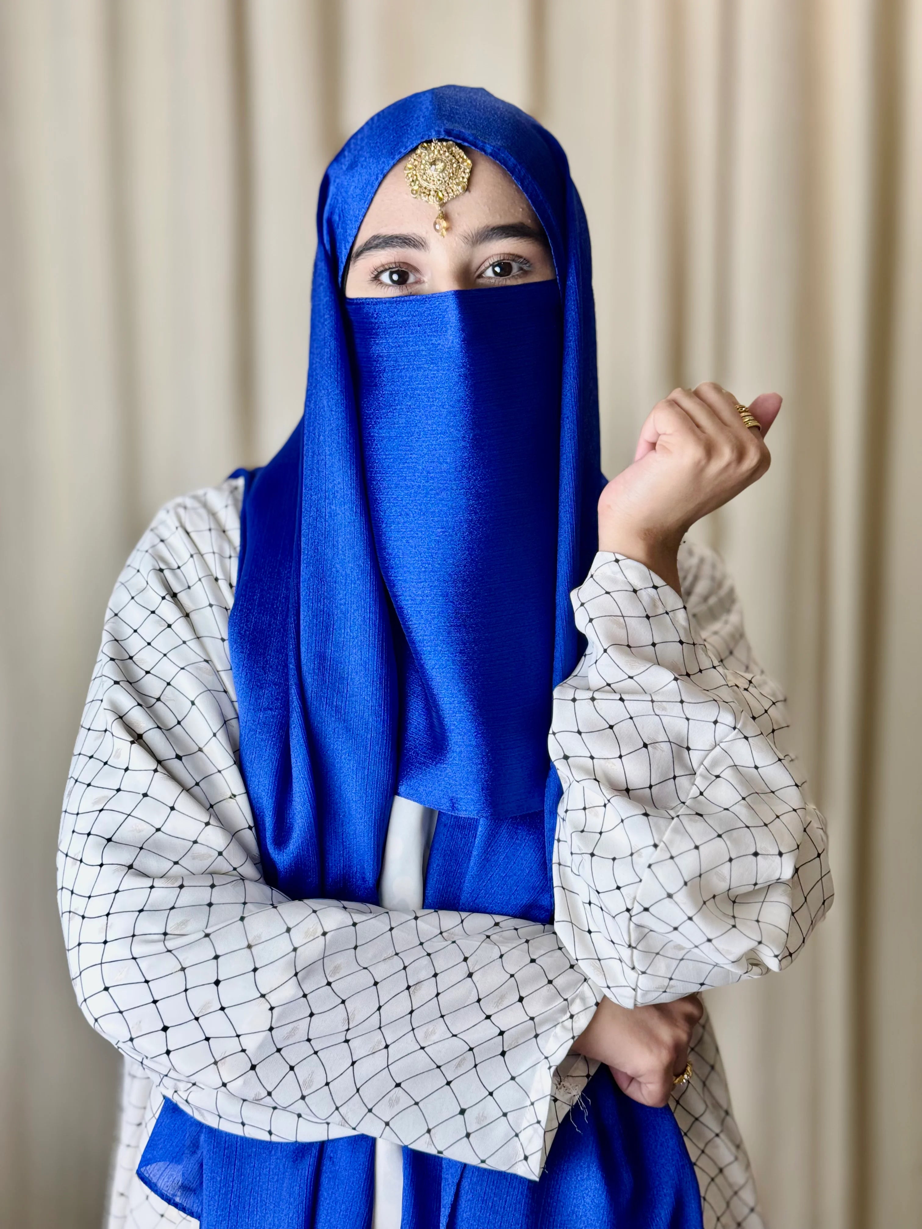 Silk Hijab And Niqab Set - Royal Blue