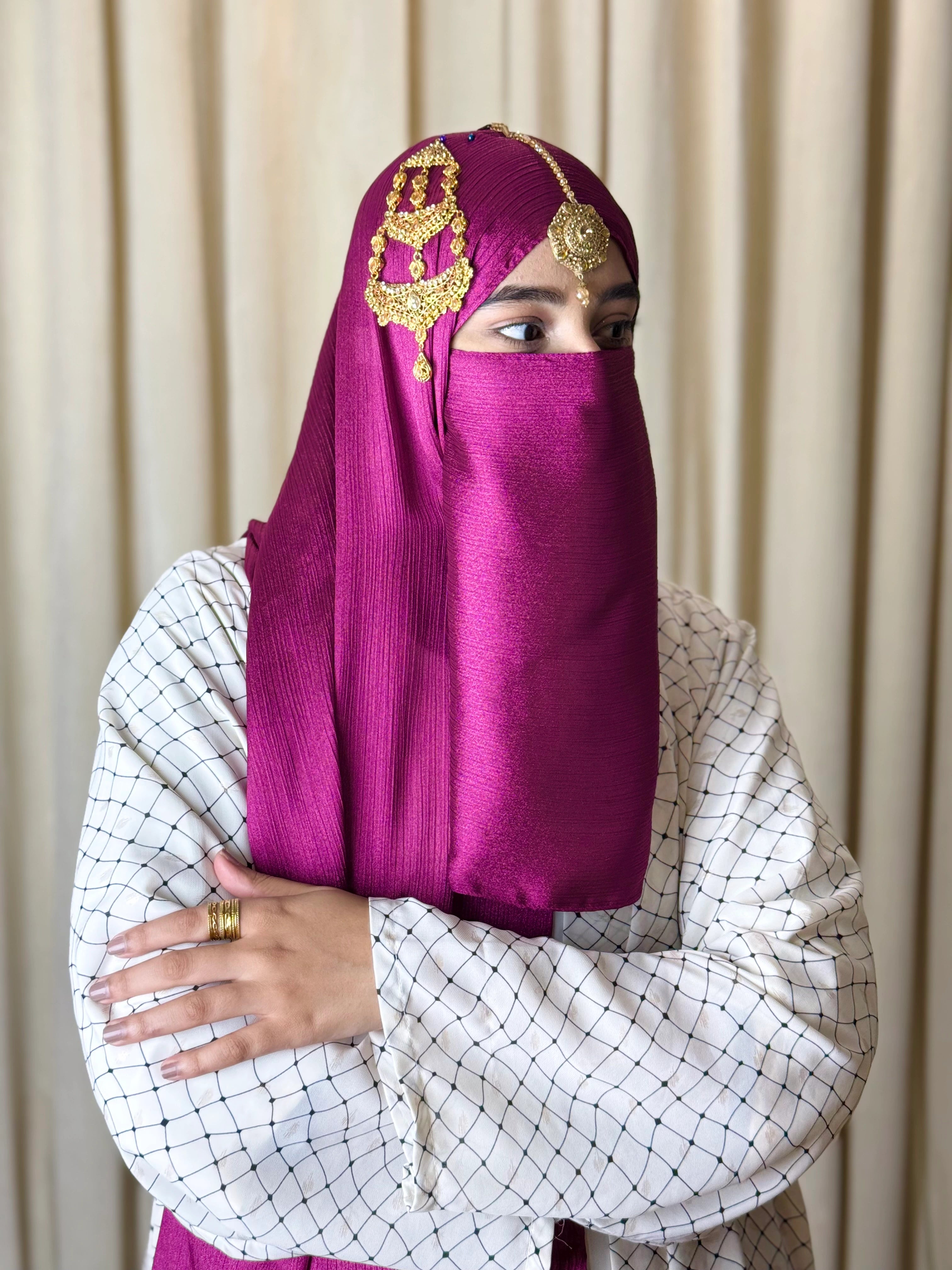 Silk Hijab And Niqab Set - Shocking Pink