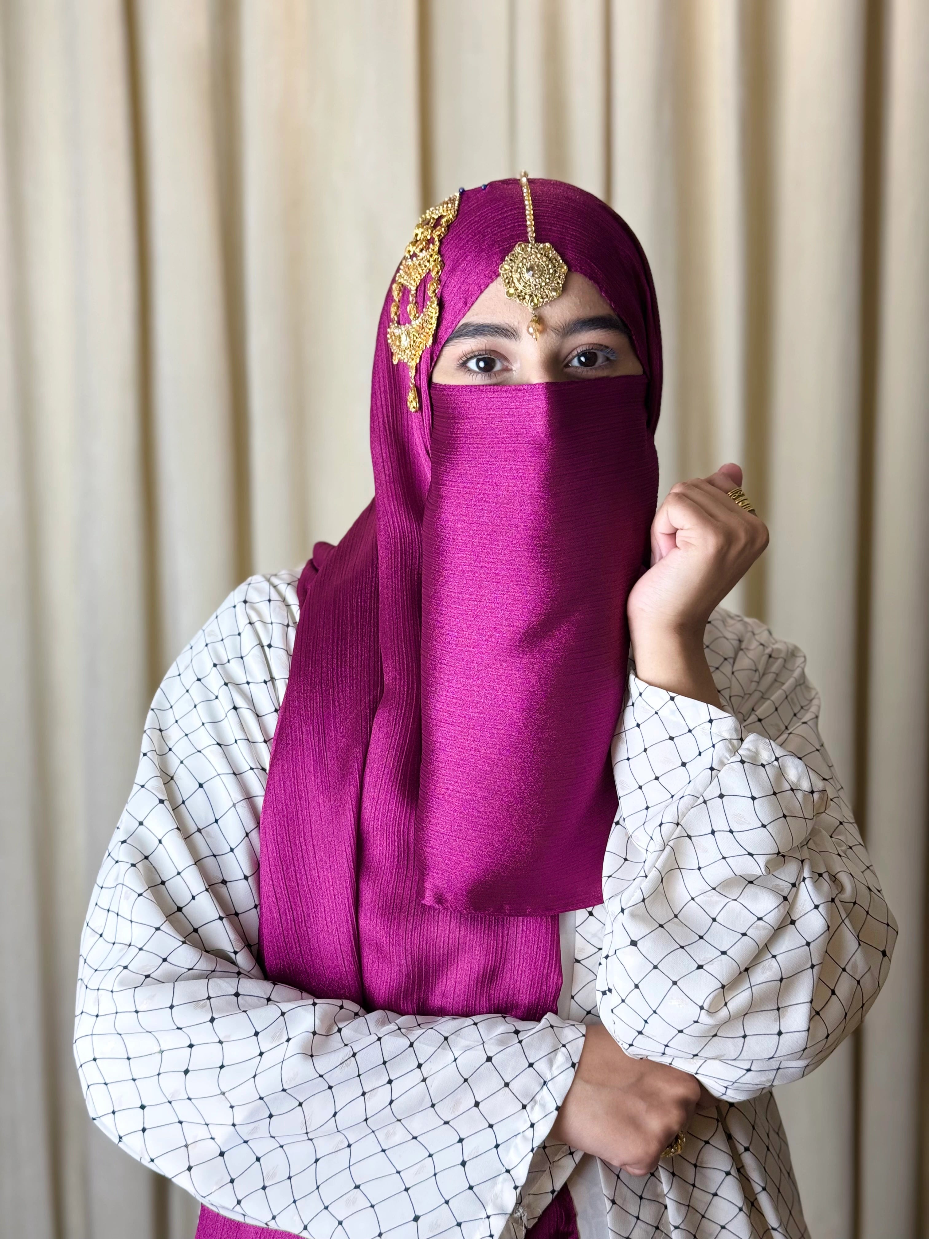 Silk Hijab And Niqab Set - Shocking Pink