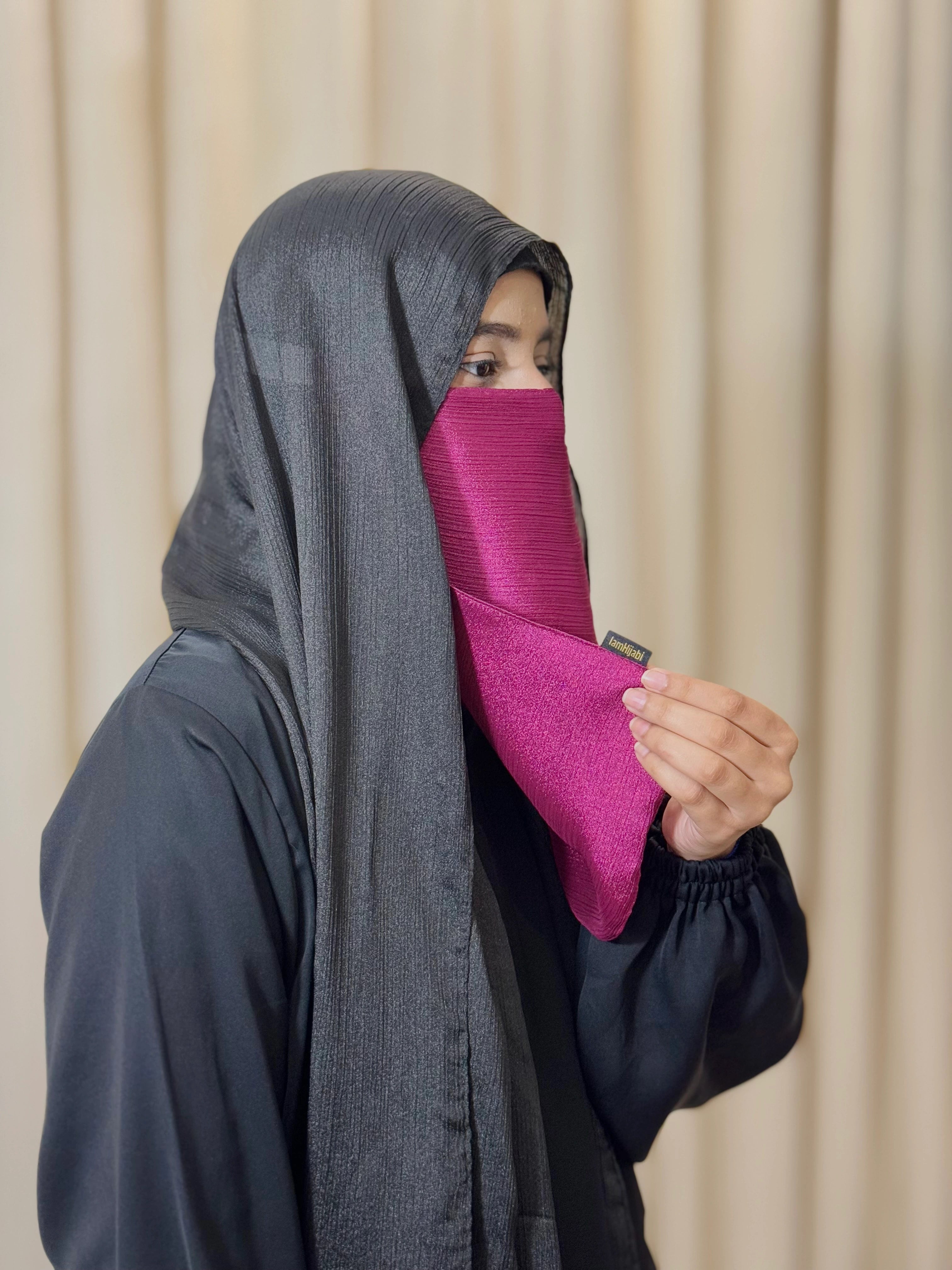 Silk Half Niqab - Shocking Pink