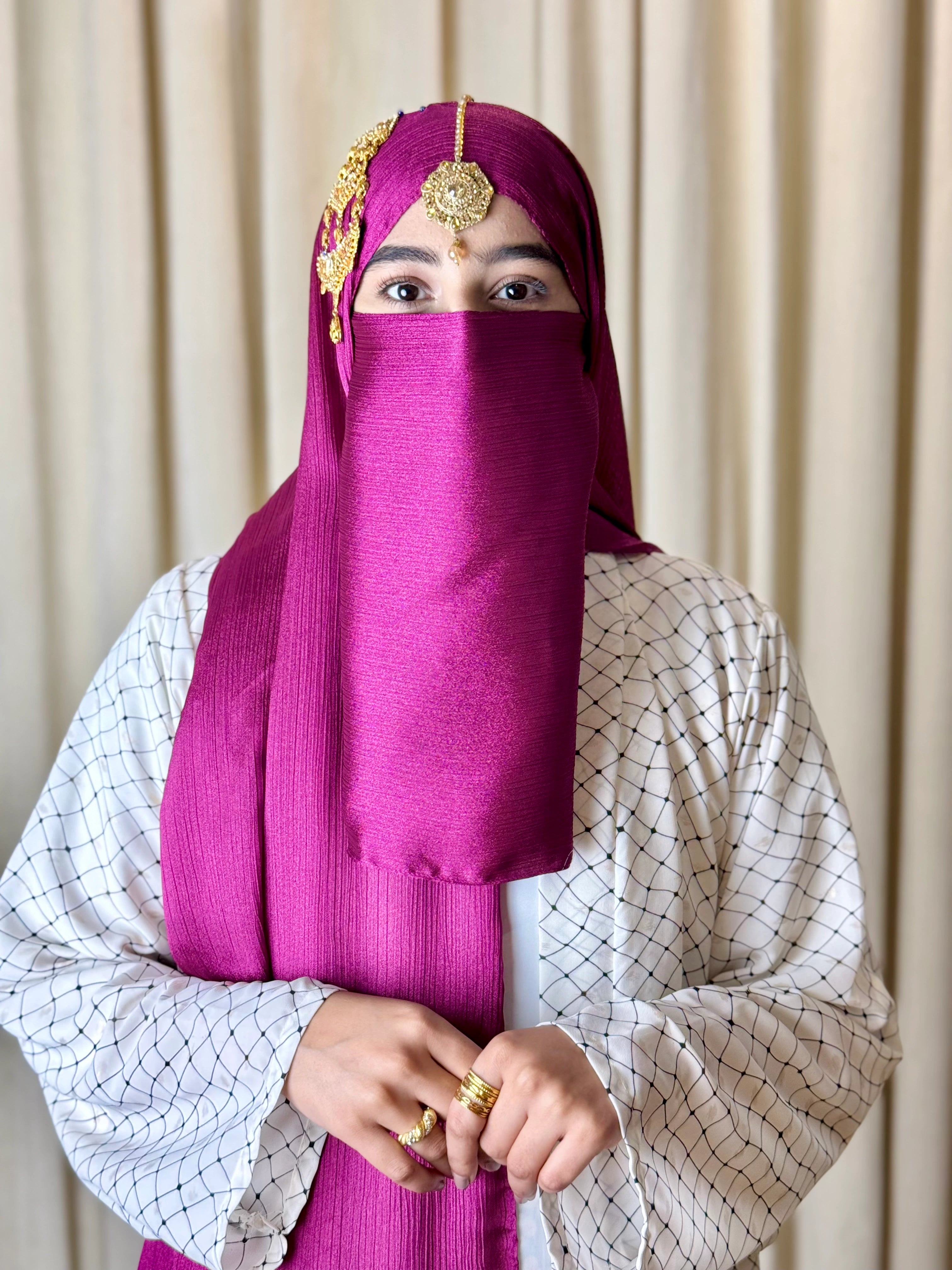 Silk Hijab And Niqab Set - Shocking Pink