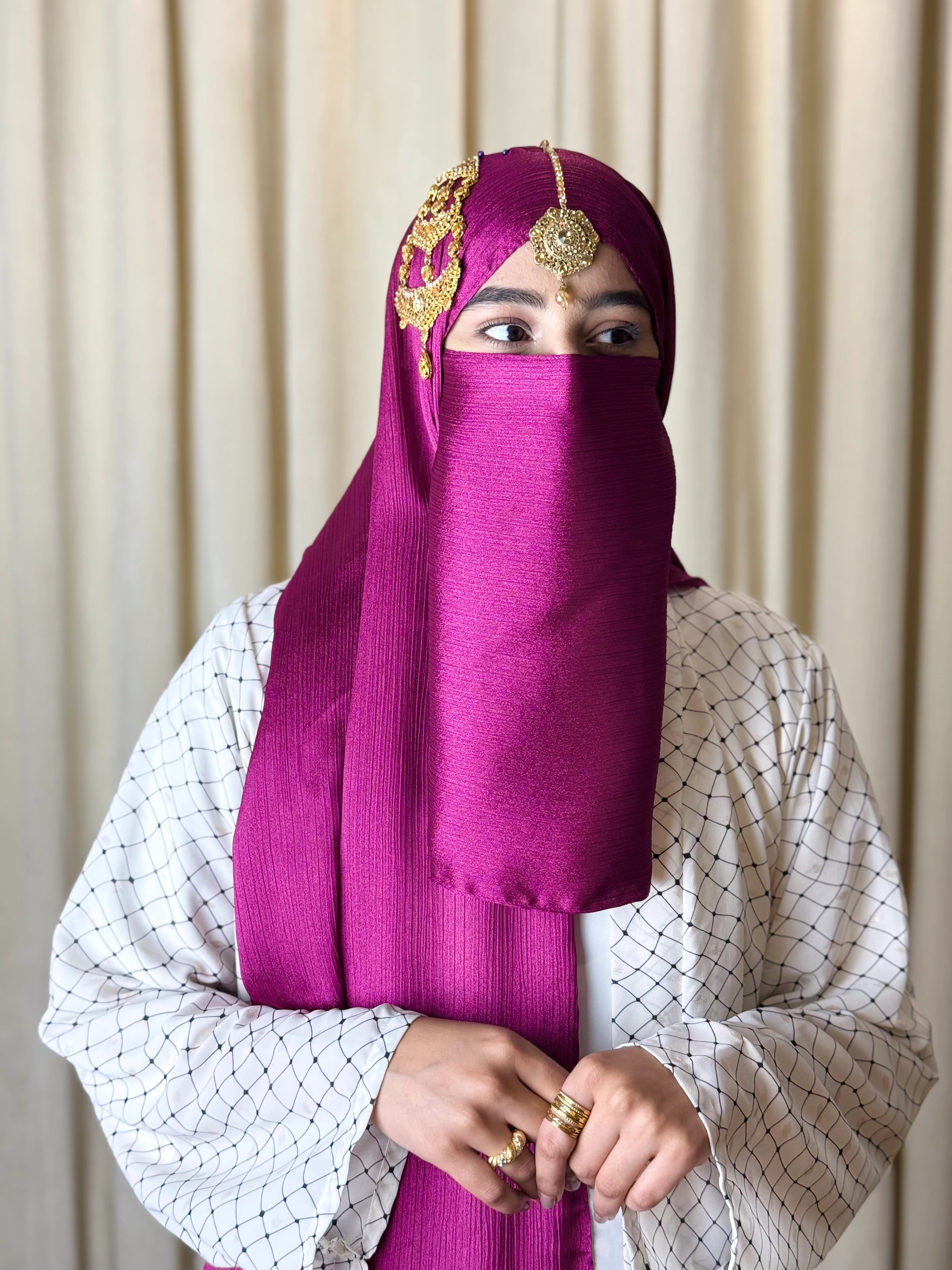 Silk Hijab And Niqab Set - Shocking Pink