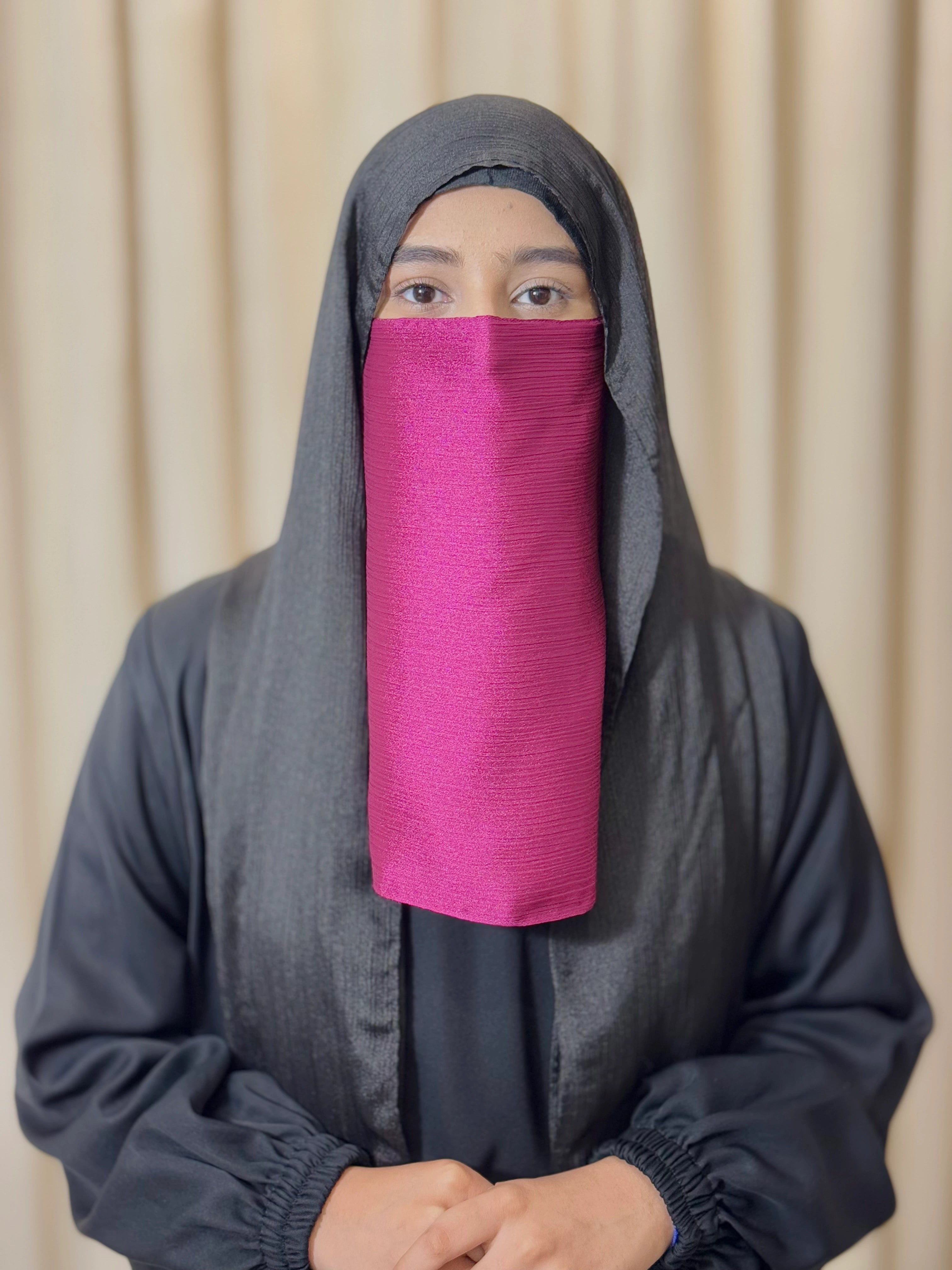 Silk Half Niqab - Shocking Pink