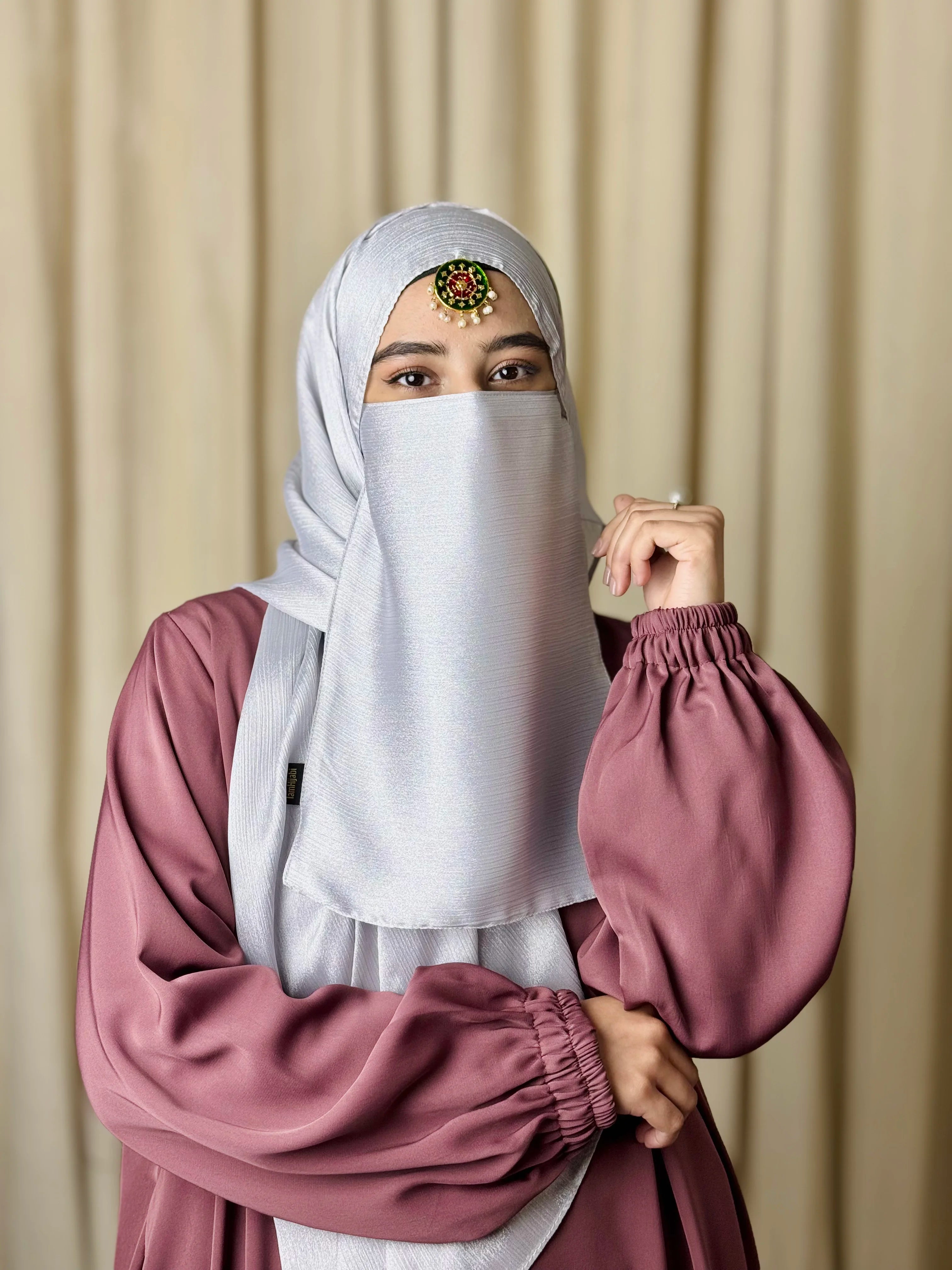 Silk Hijab And Niqab Set - Silver