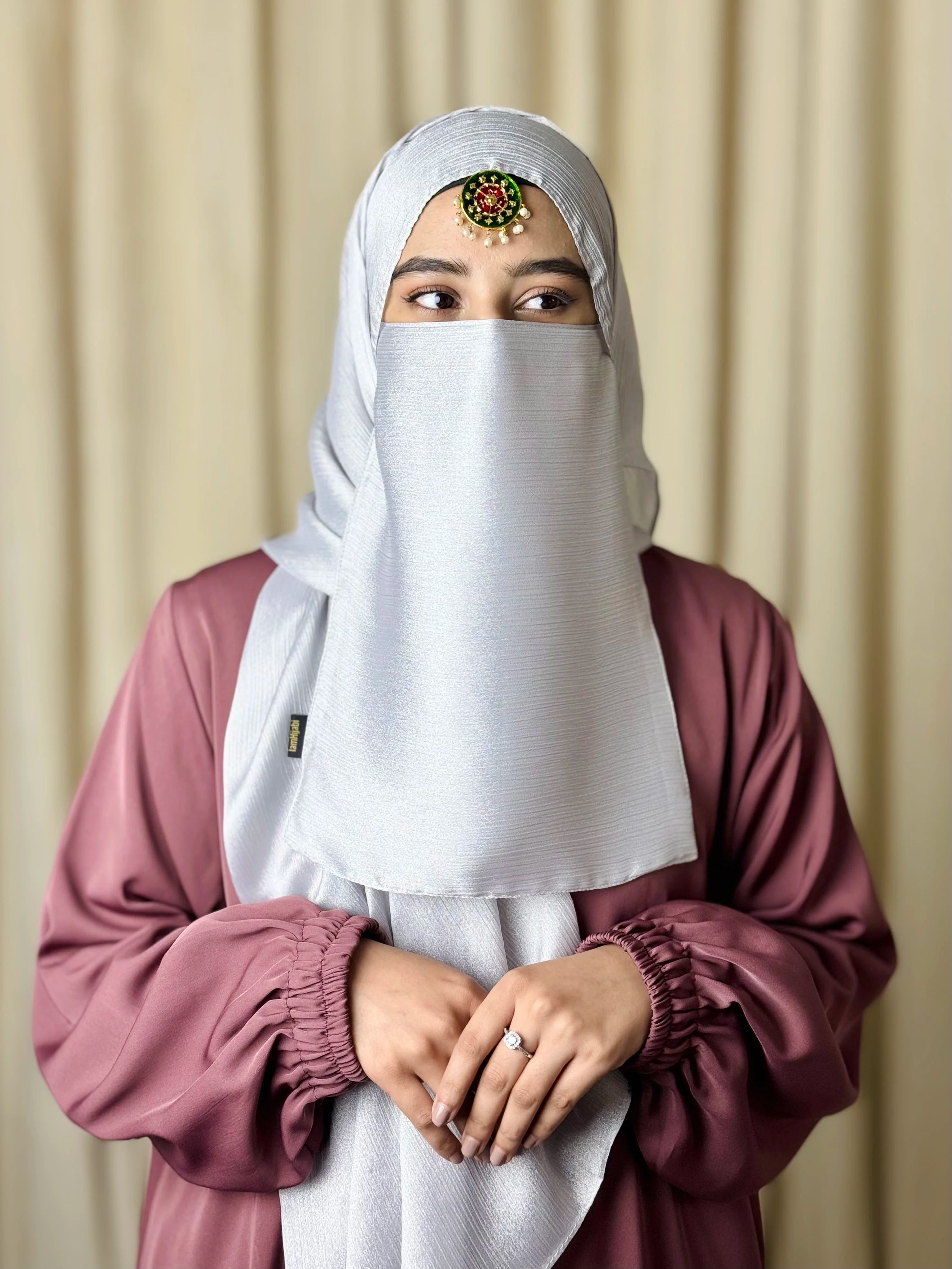 Silk Hijab And Niqab Set - Silver