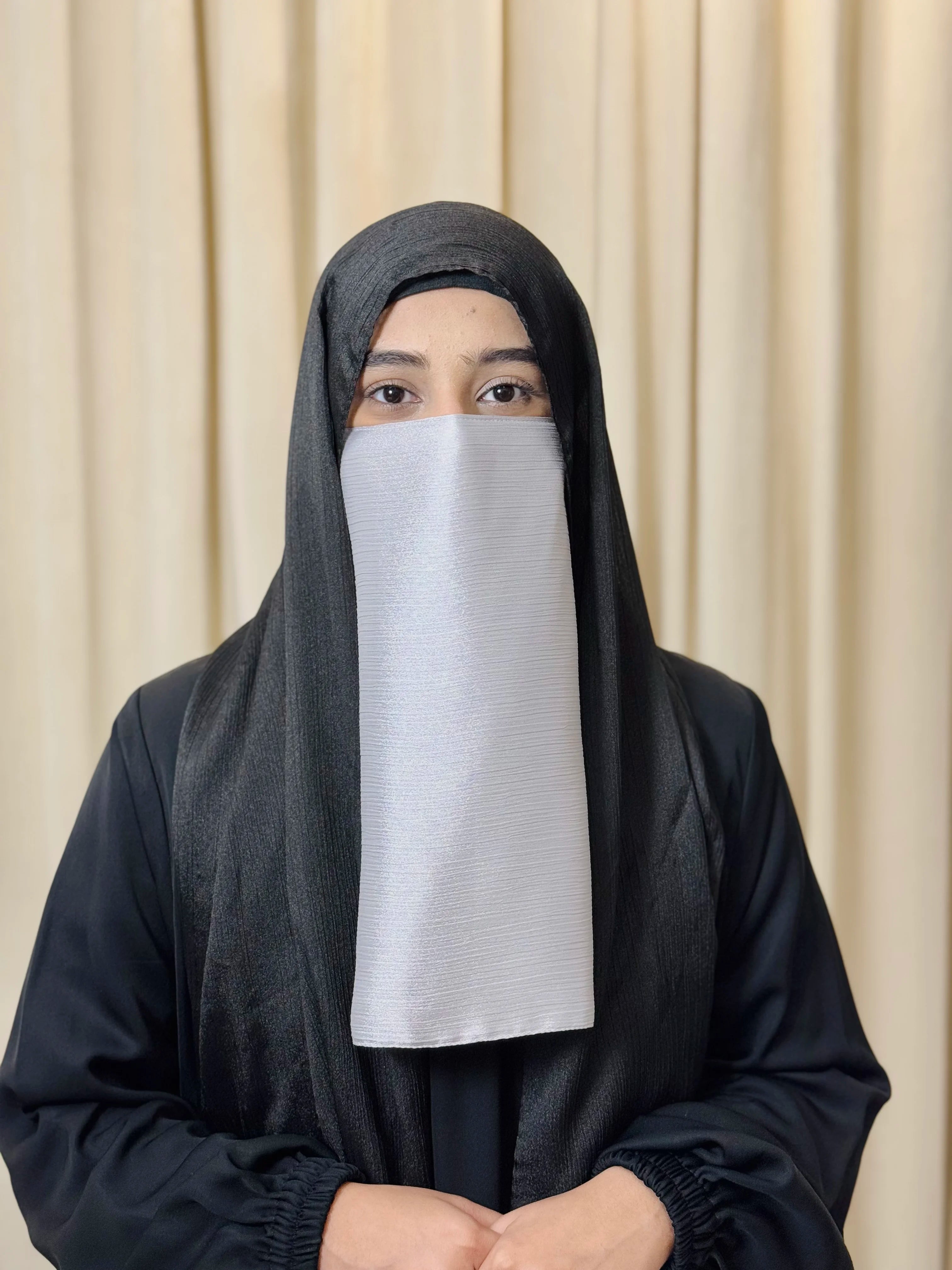 Silk Half Niqab - Silver
