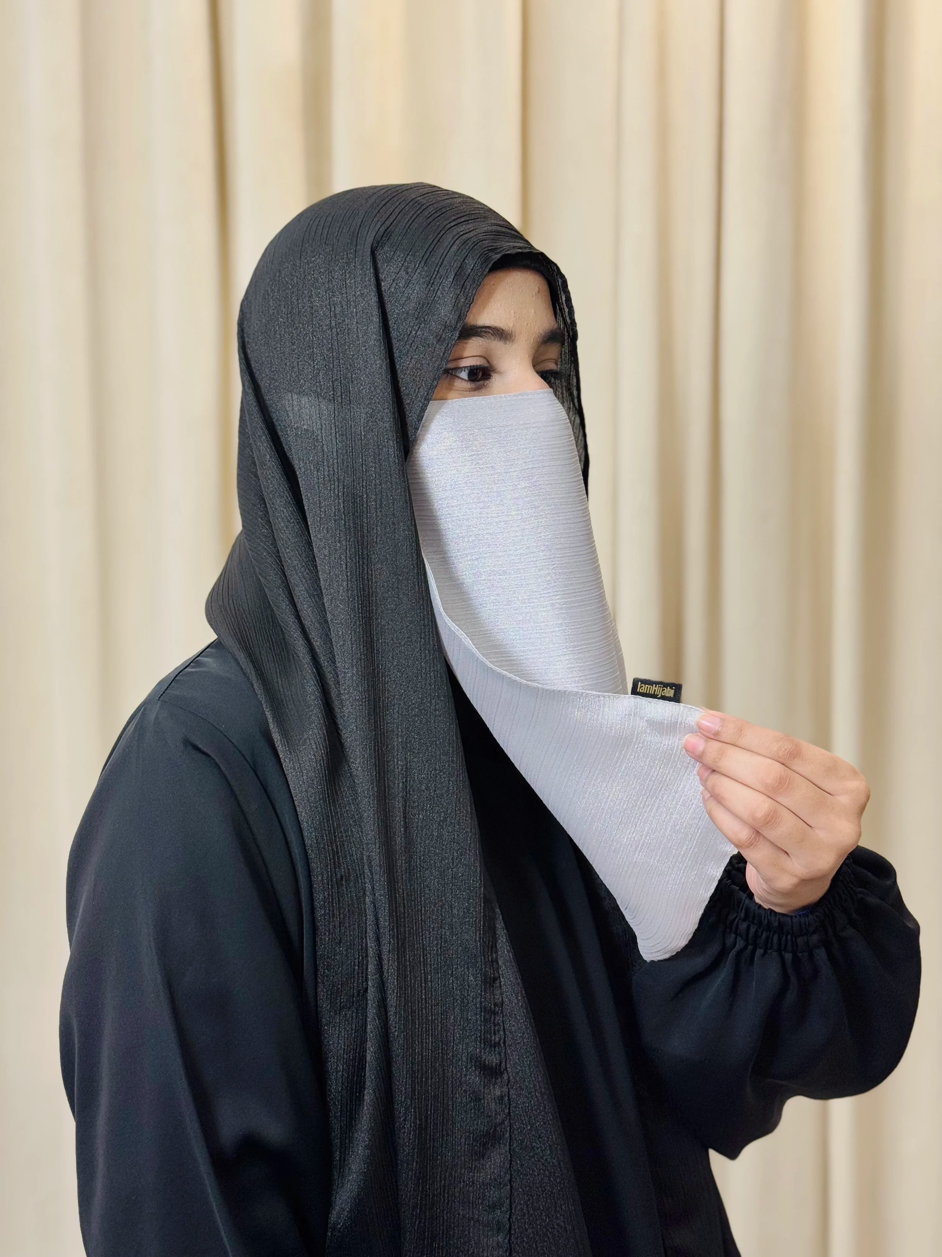 Silk Half Niqab - Silver