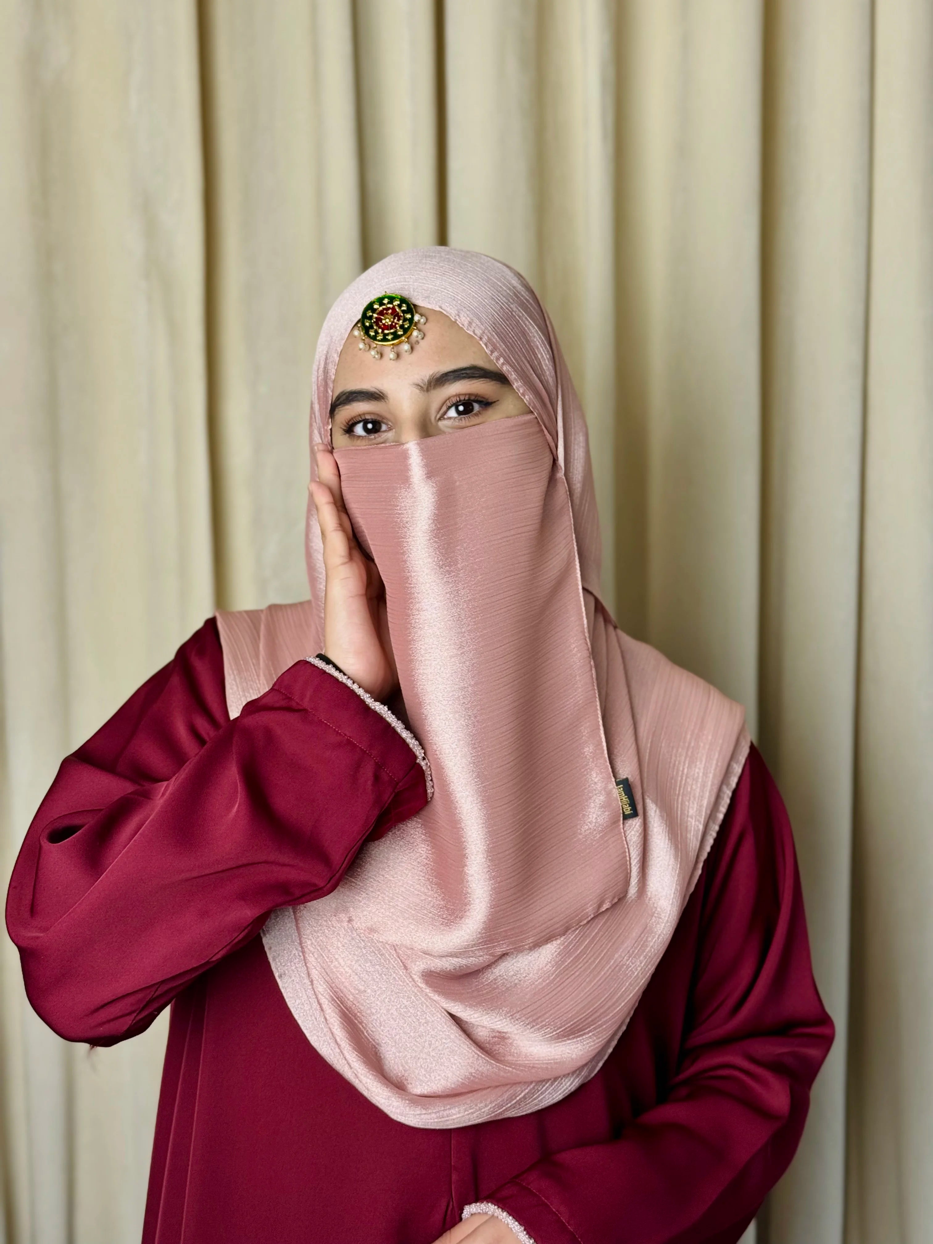 Silk Hijab And Niqab Set - Tea Pink