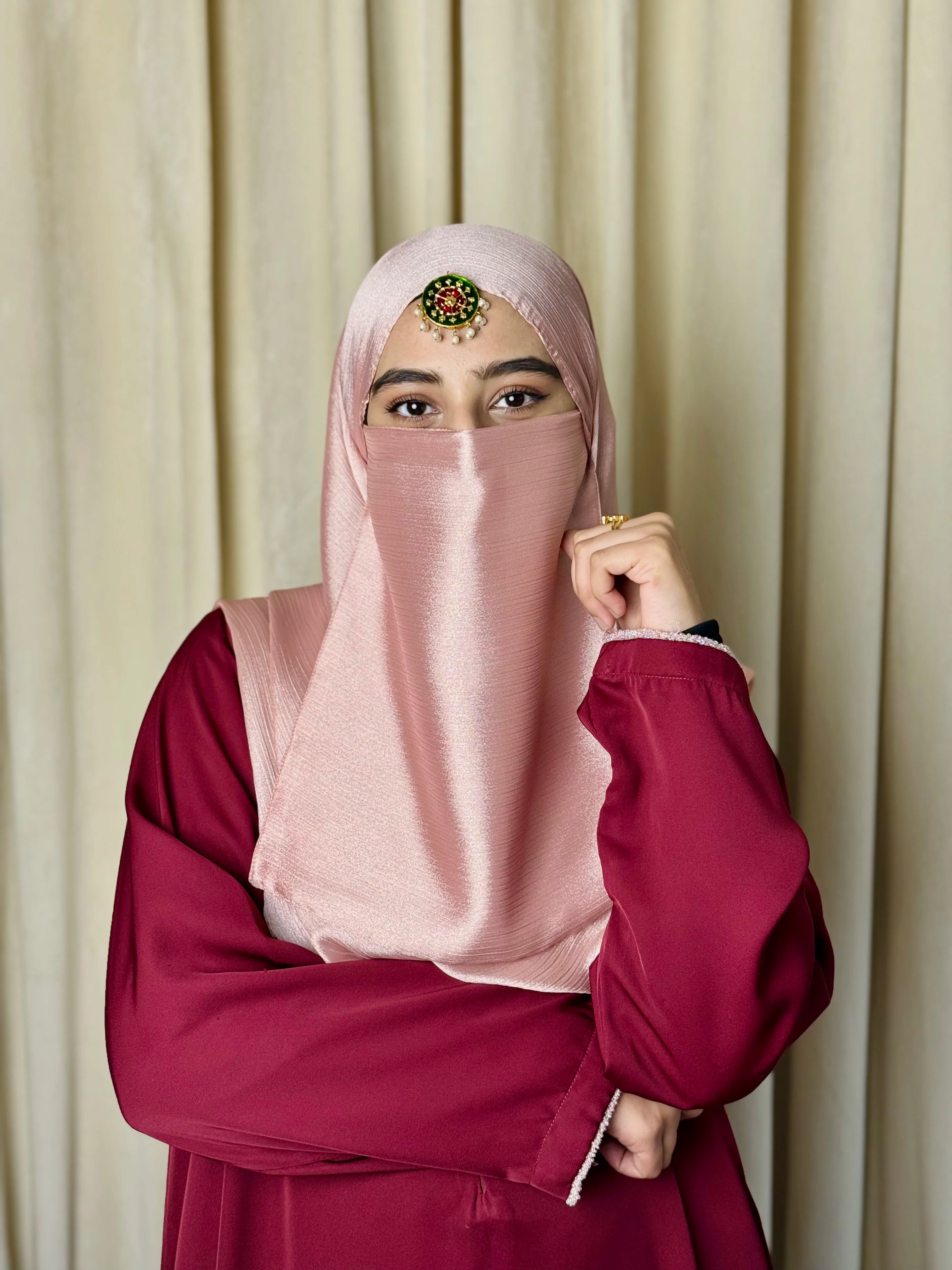 Silk Hijab And Niqab Set - Tea Pink