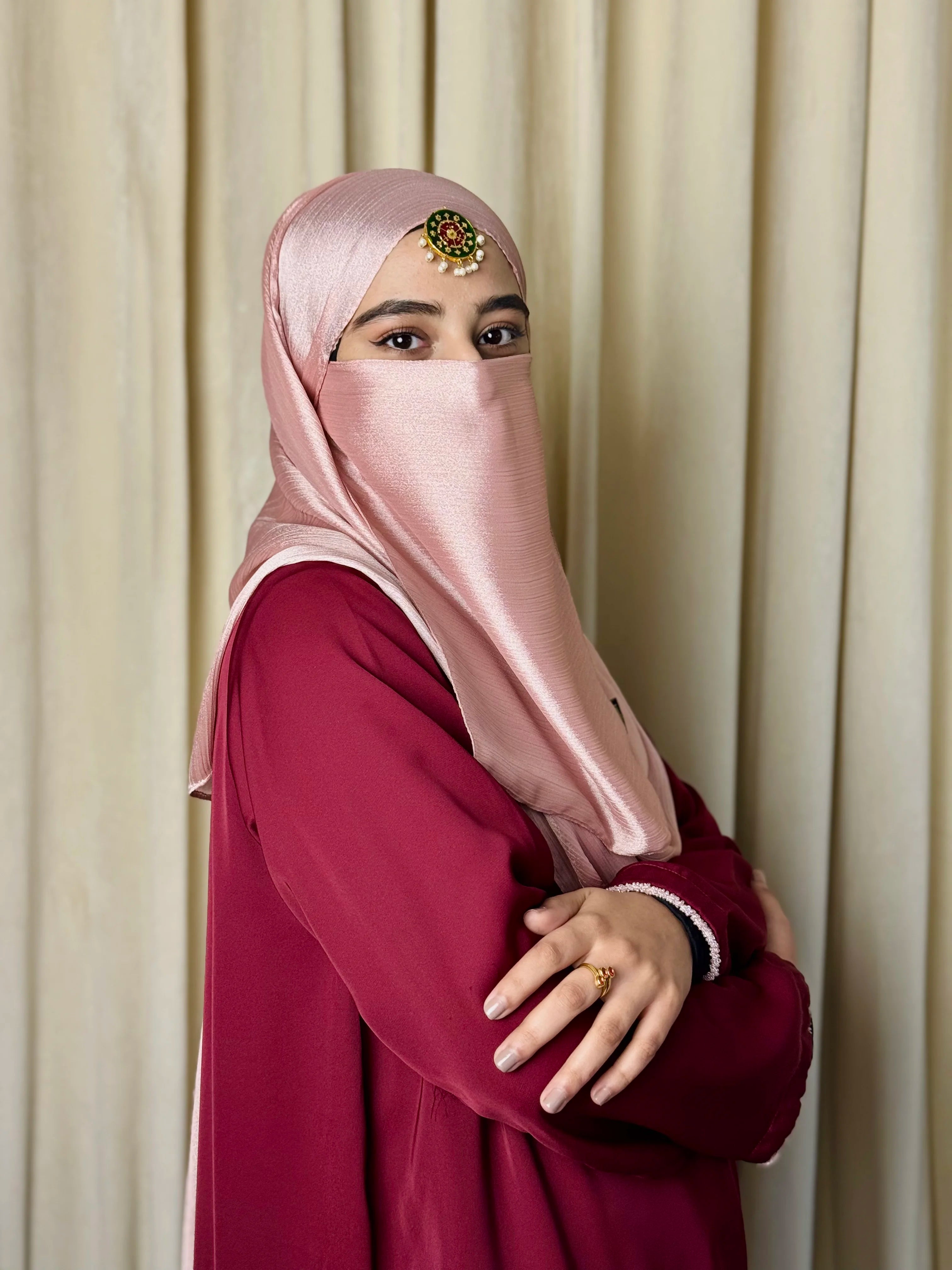 Silk Hijab And Niqab Set - Tea Pink