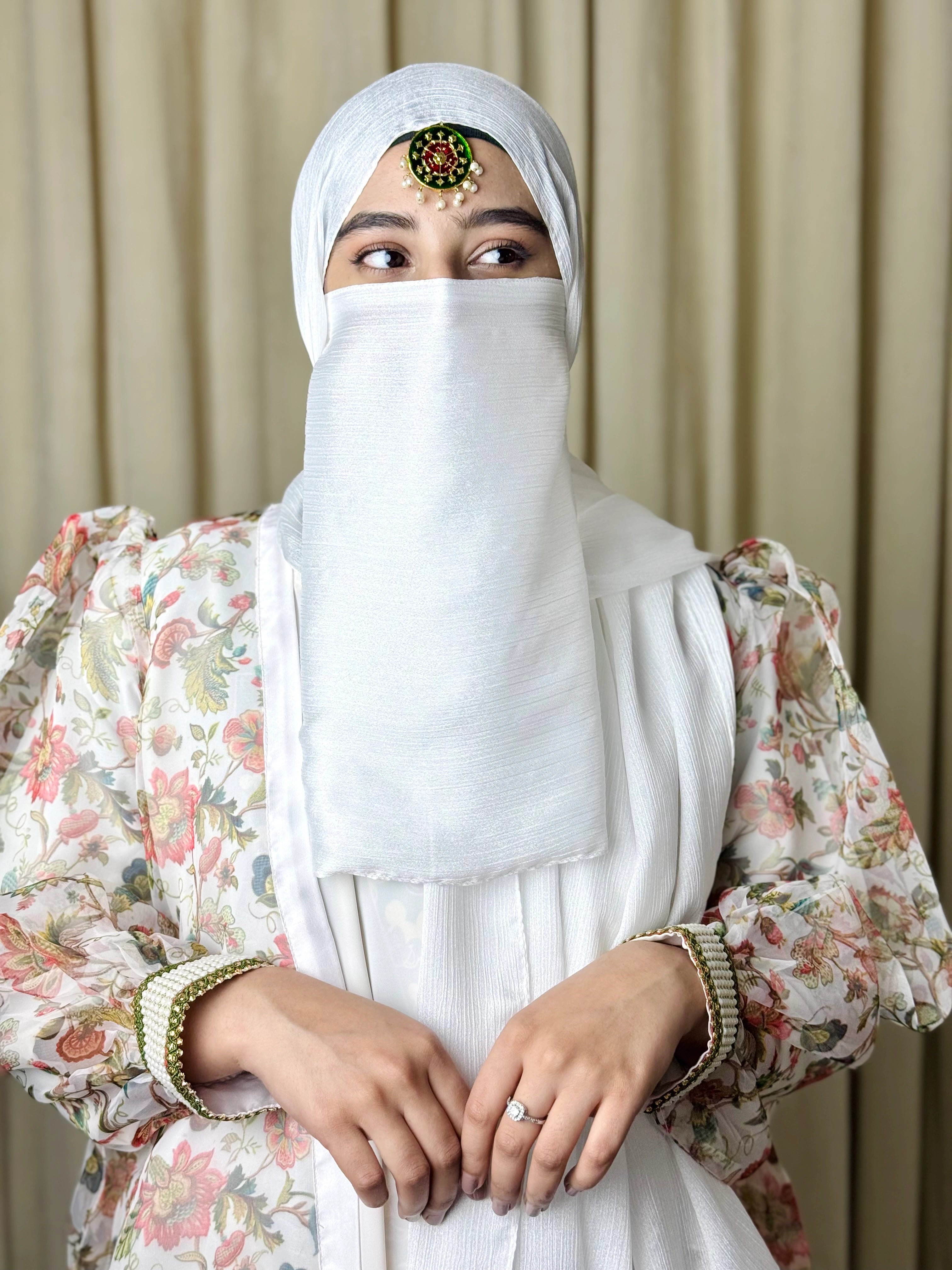 Silk Hijab And Niqab Set - White