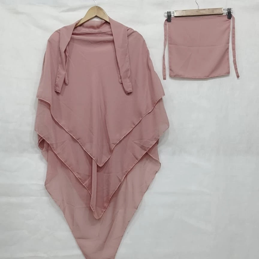 3 Layer Khimar + Niqab - Skin Pink