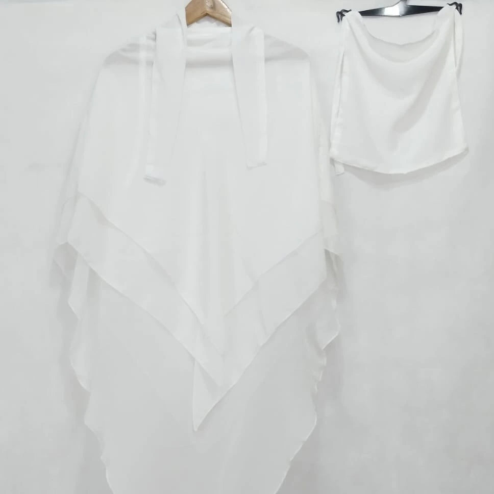 3 Layer Khimar + Niqab - White